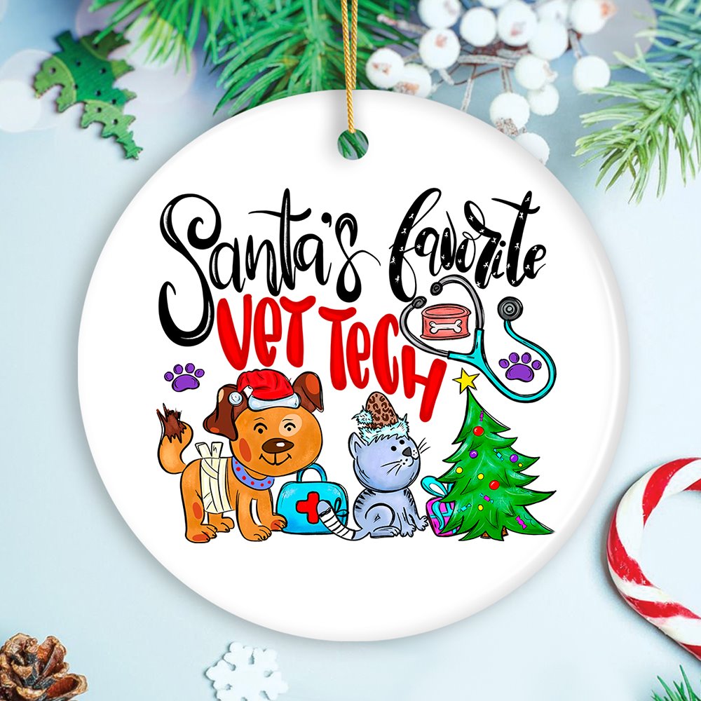 Santa&#x2019;s Favorite Vet Tech Christmas Ornament, Appreciation Gift for Veterinary Technician