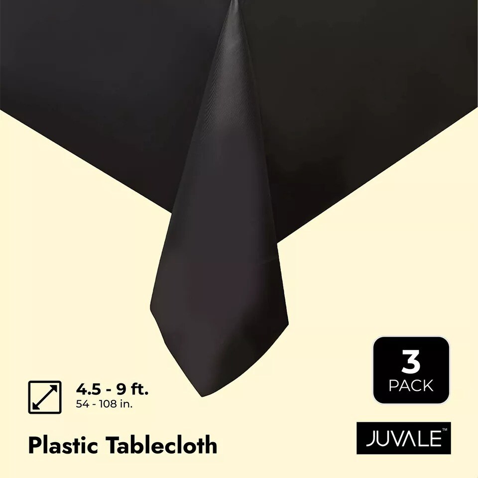 3x Tablecloth Black Plastic Table Cover Disposable for Halloween Party 54x108 In