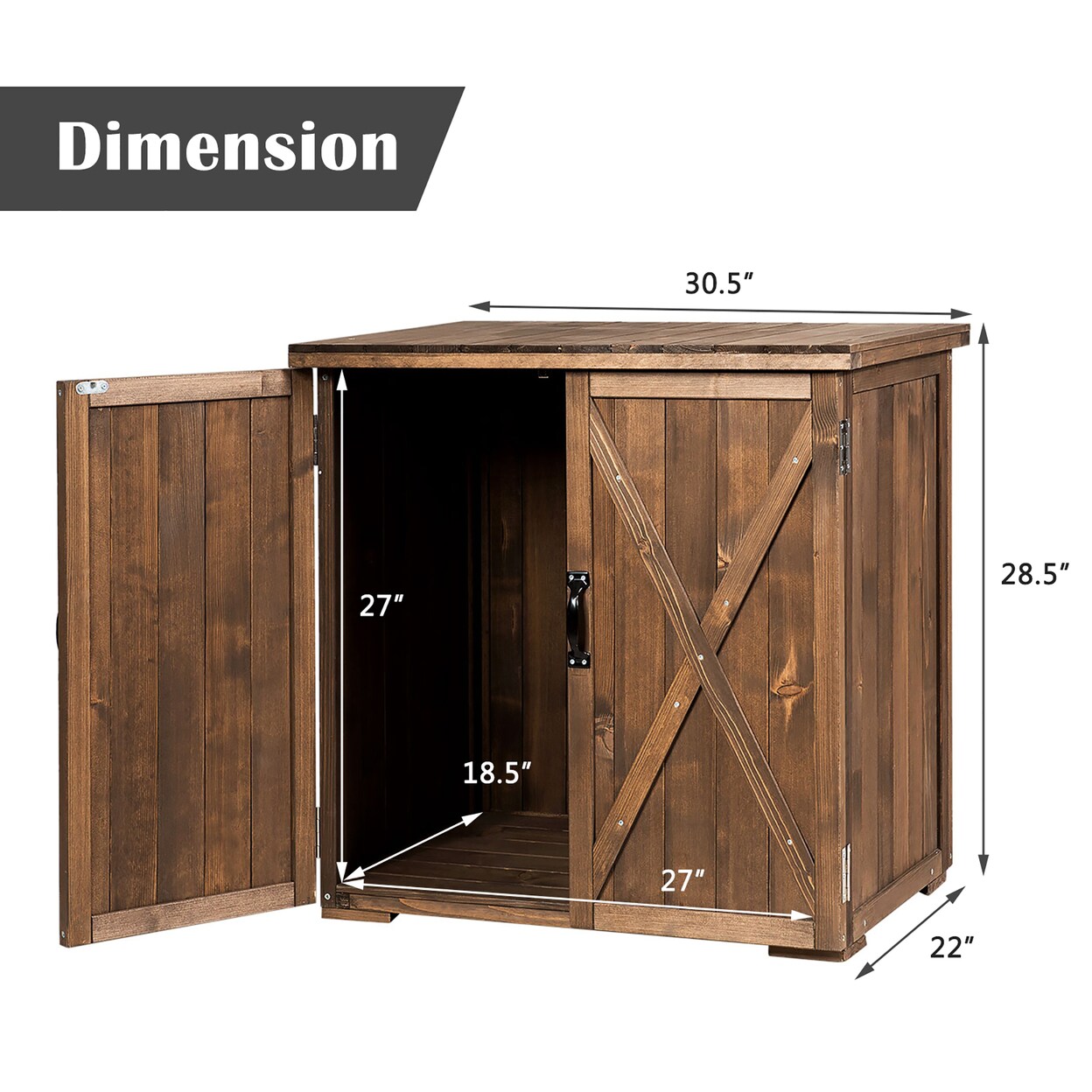 Storage Cabinet With Double Doors Solid Fir Wood Tool Shed Garden Organizer