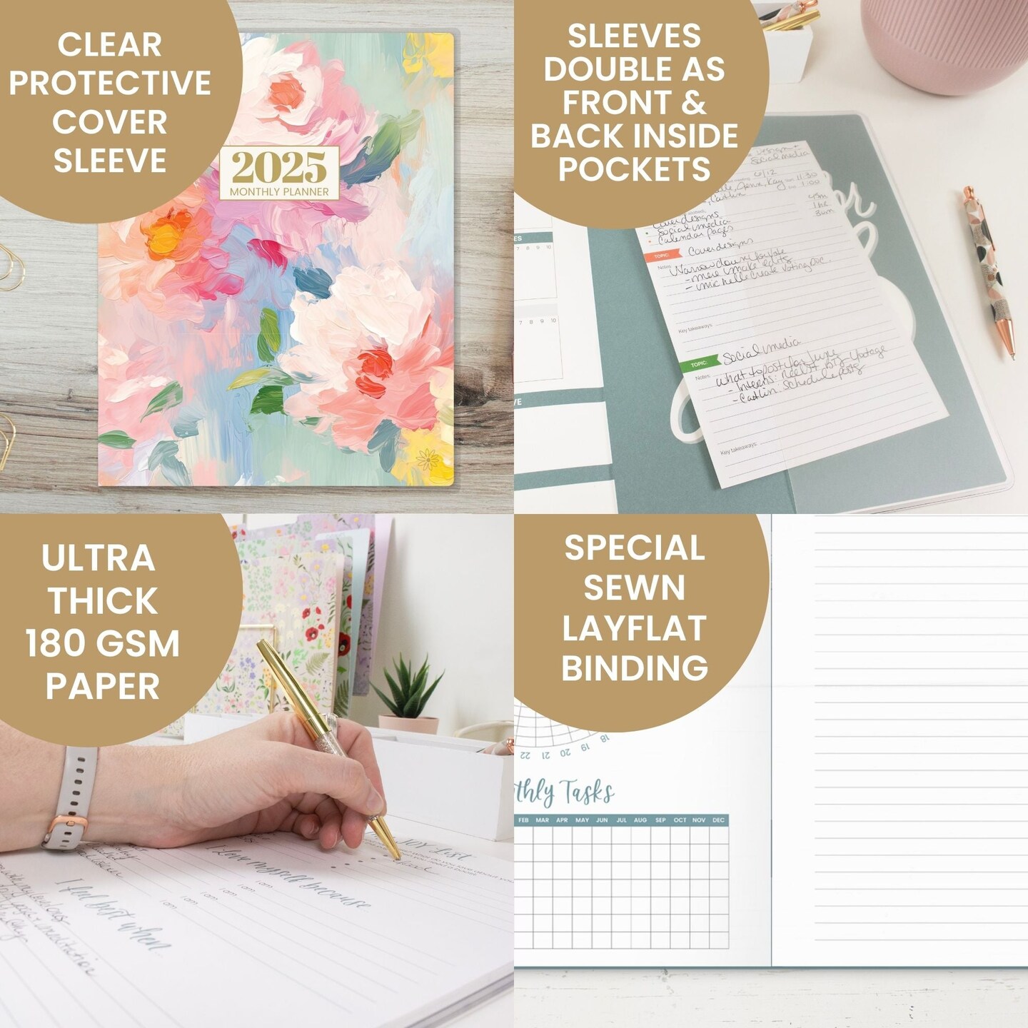 bloom daily planners 2025 Monthly Planner, 9&#x22; x 12&#x22;, Painted Peonies