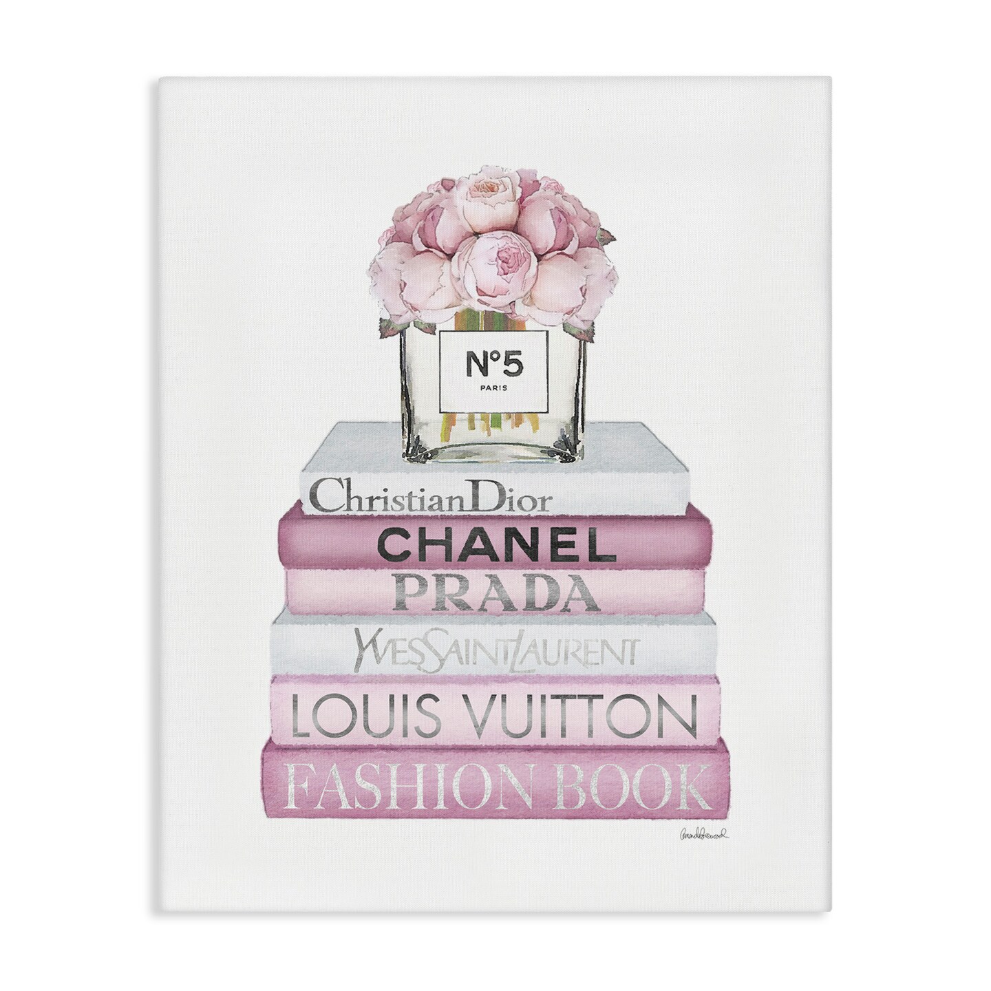 Stupell Industries Rose Bouquet & Designer Bookstack Canvas Wall Art