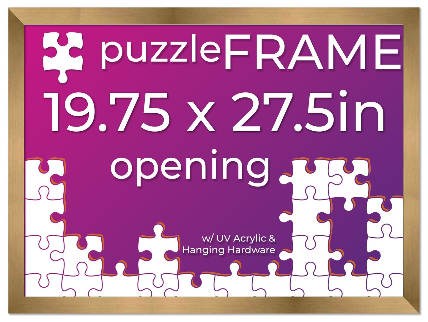 Bronze Wood Puzzle Frame Kit with Glue Sheets, Backing, UV Acrylic - Available in 20 Popular Sizes