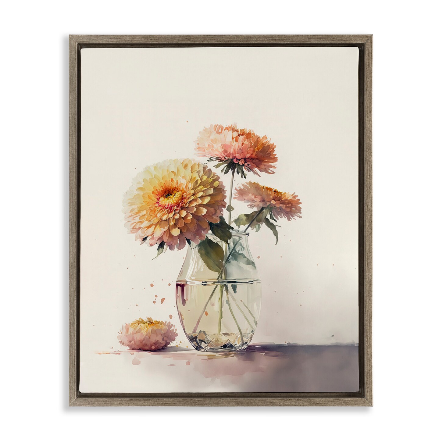 Stupell Industries Blooming Dahlias Painting Framed Floater Canvas Wall Art
