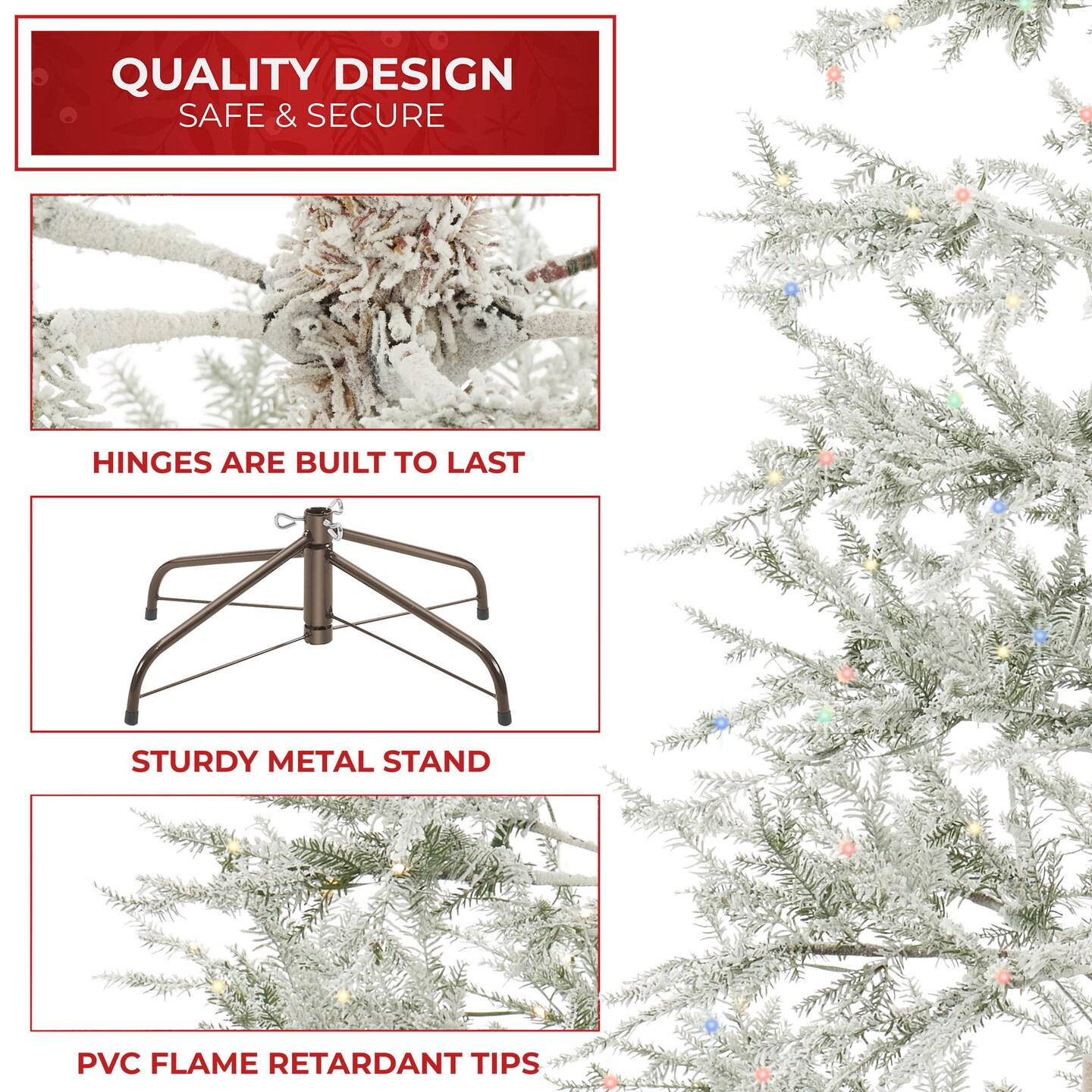 Casafield Pre-Lit Sparse Flocked Pine Artificial Holiday Christmas Tree with Sturdy Metal Stand