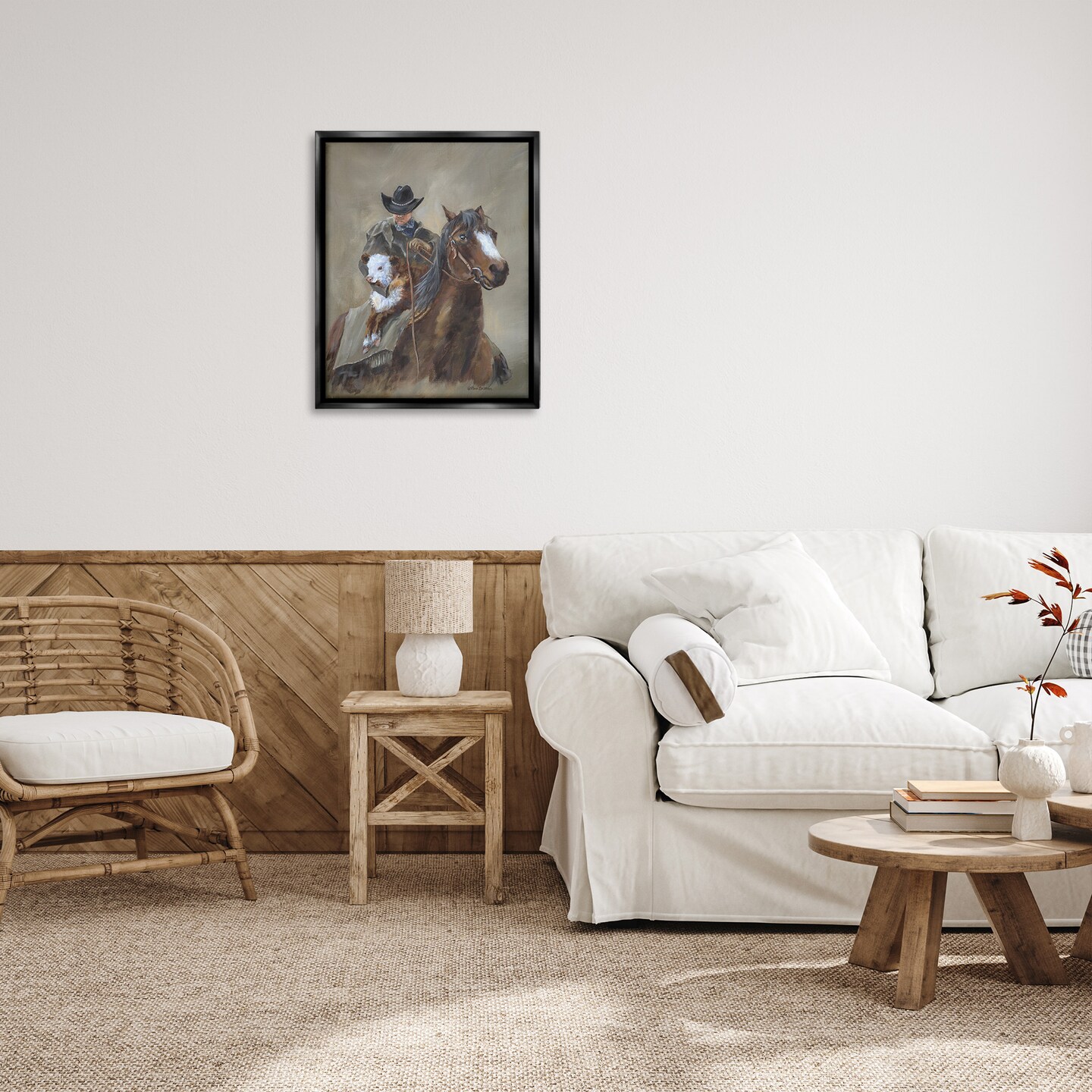 Stupell Industries Ranch Cowboy Western Horse Black Framed Floater Canvas Wall Art