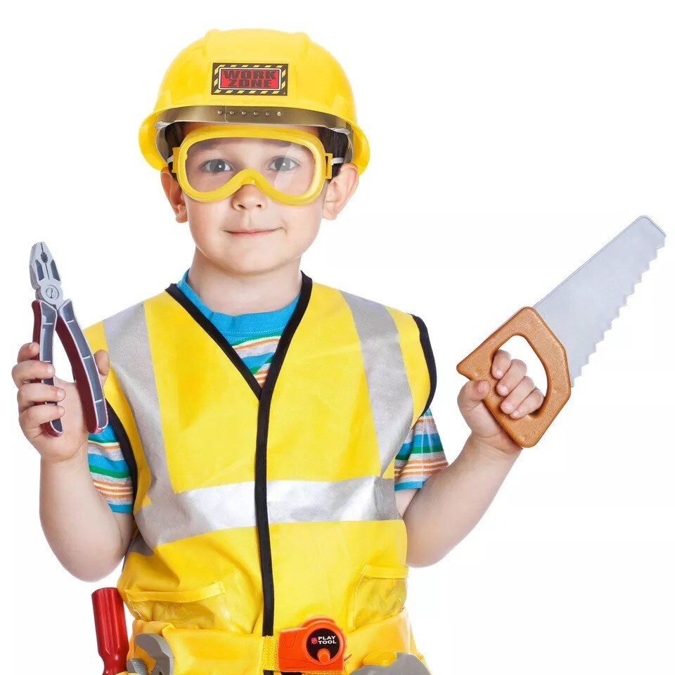 14 Pcs Construction Worker Costume for Boys Girls Halloween Party Role Play Set