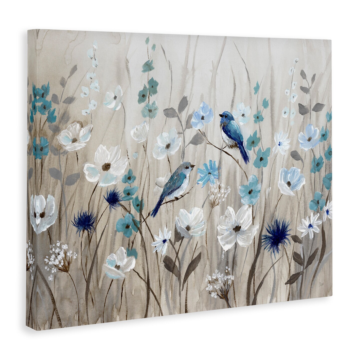 Stupell Industries Birds Floral Meadow Blossoms Canvas Wall Art