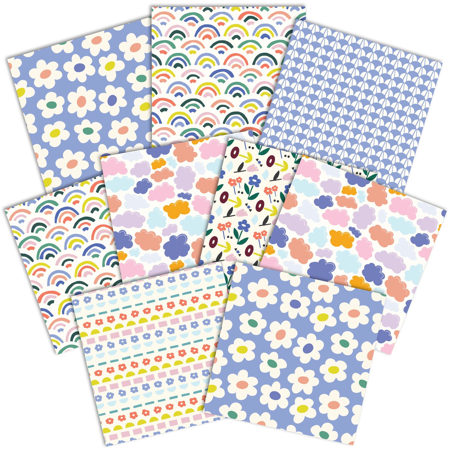 Rainbow &#x26; Clouds Pattern 12 x 12 Scrapbook Paper Set