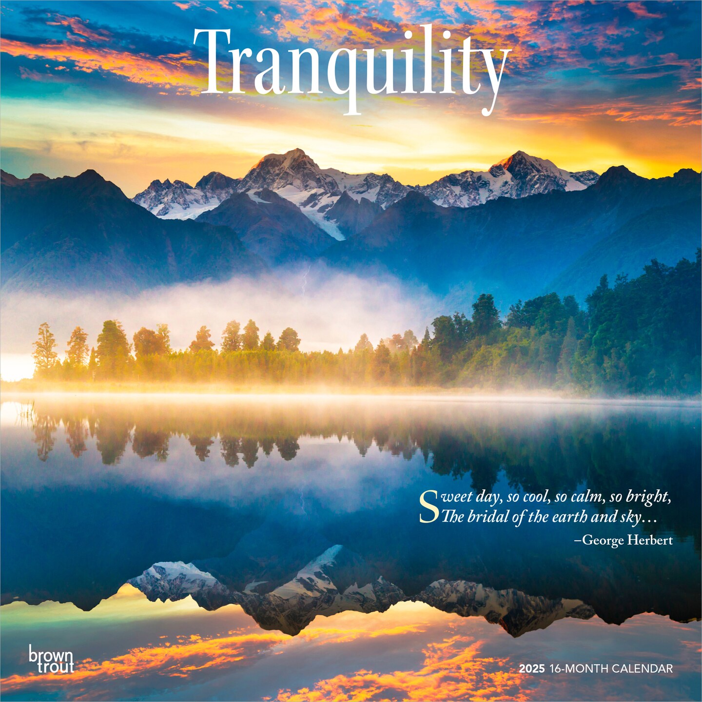 Tranquility | 2025 12 x 24 Inch Monthly Square Wall Calendar | Plastic-Free | BrownTrout | Inspiration Quotes