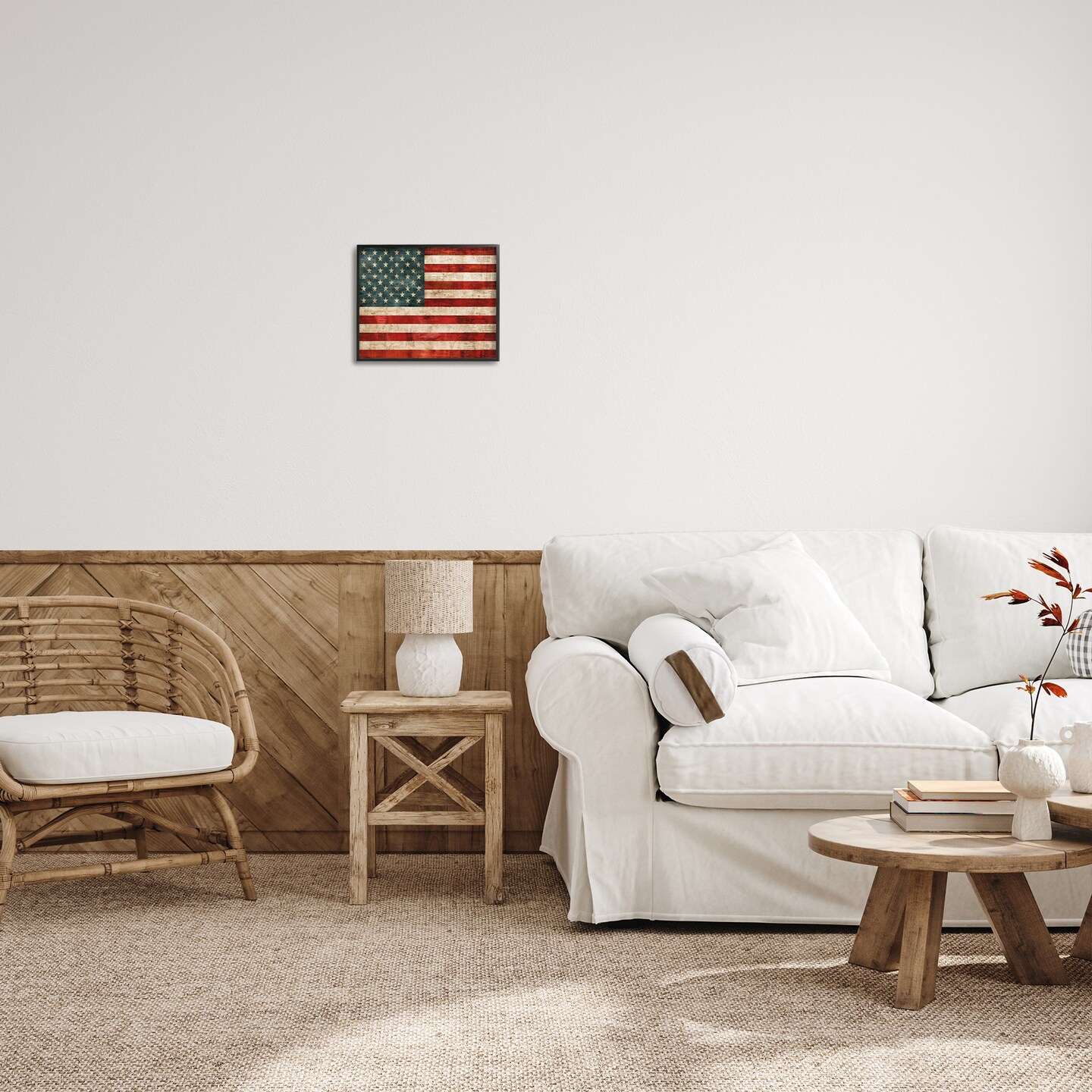 Stupell Industries US American Flag Rustic Pattern Framed Giclee Art