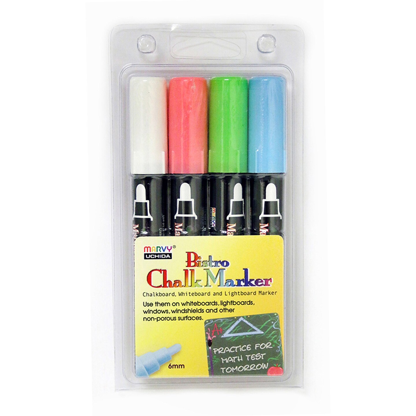 Broad Point Chalk Marker Broad Tip Set 4ED, Fluorescent Red, Blue, Green, White