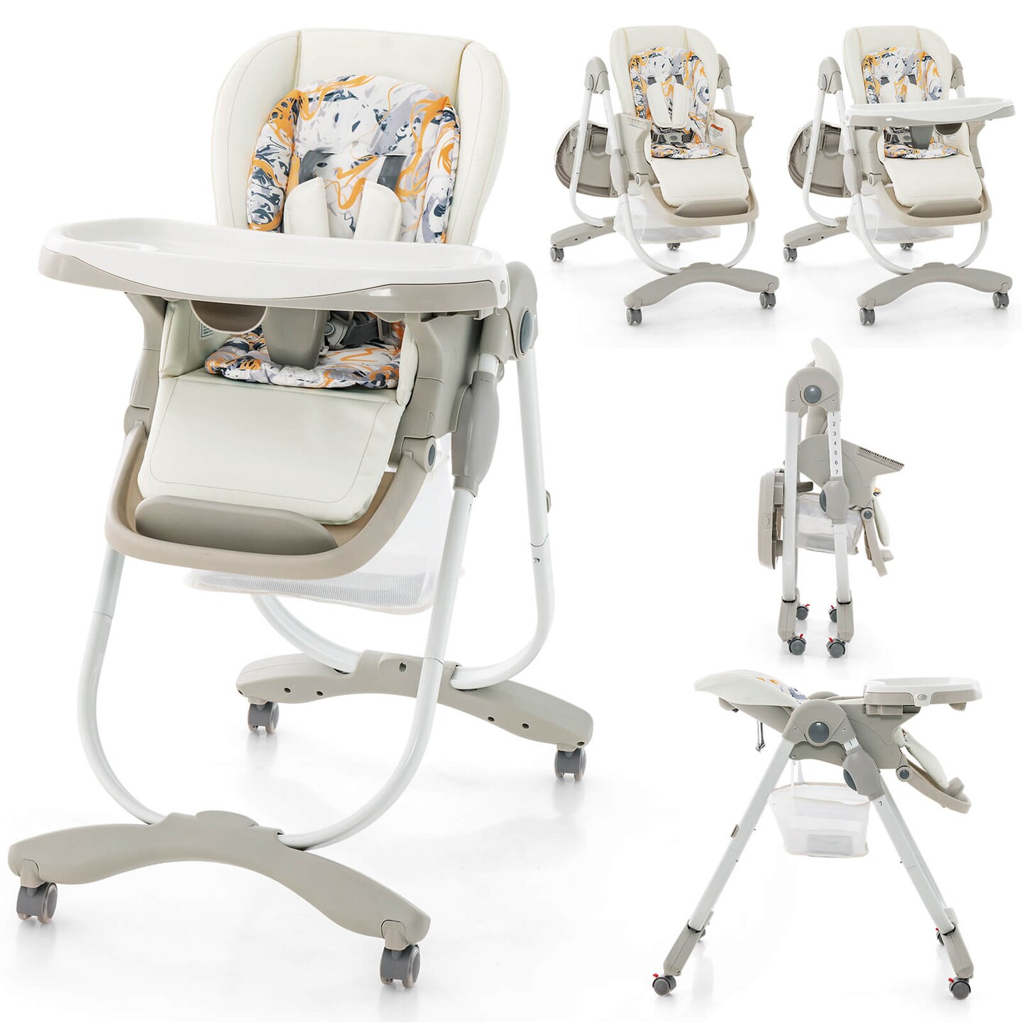 Costway High Chair for Babies &#x26; Toddlers with Rolling Wheels Adjustable Height Footrest White/Pink/Navy/Black