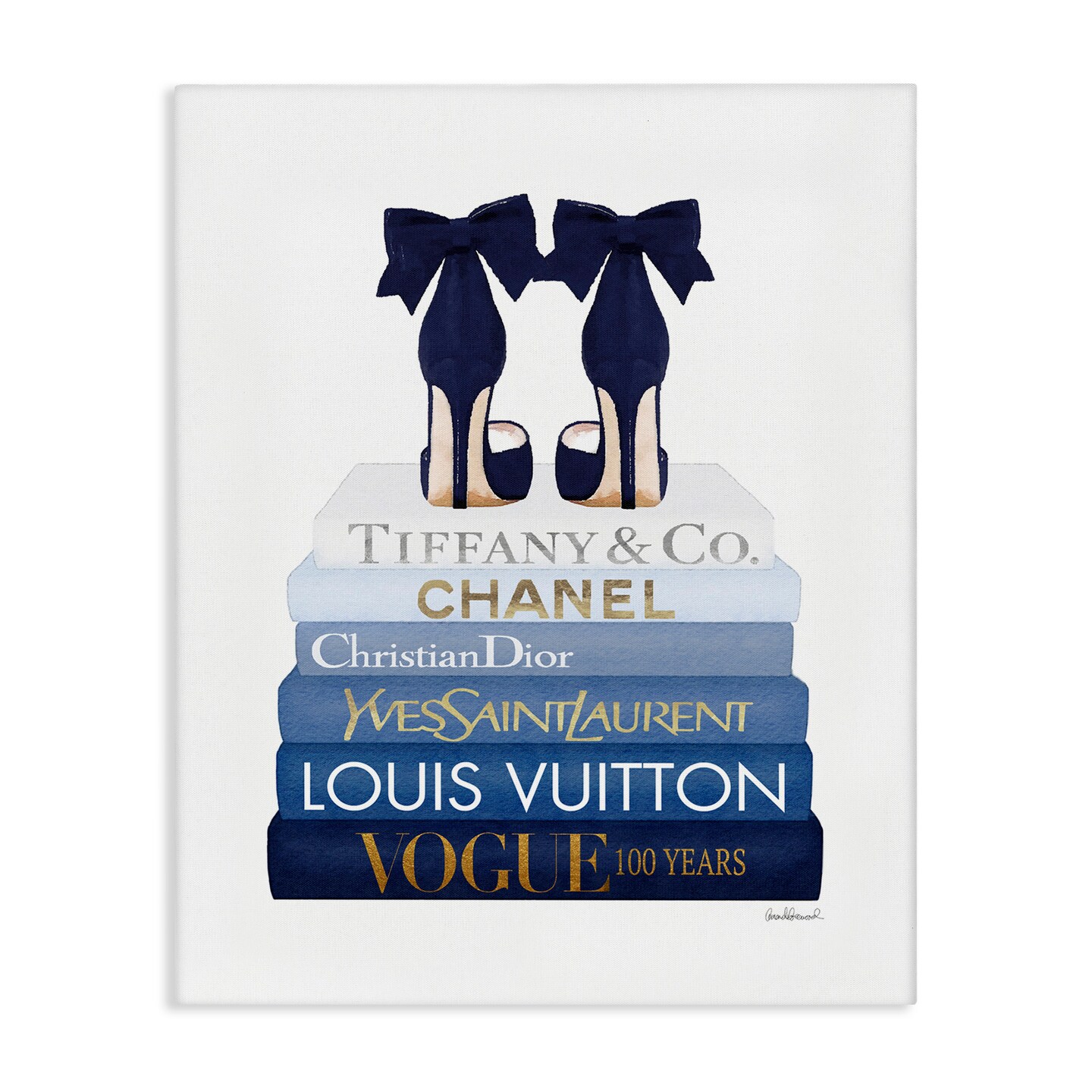 Stupell Industries Navy Blue Heels Chic Bookstack Canvas Wall Art