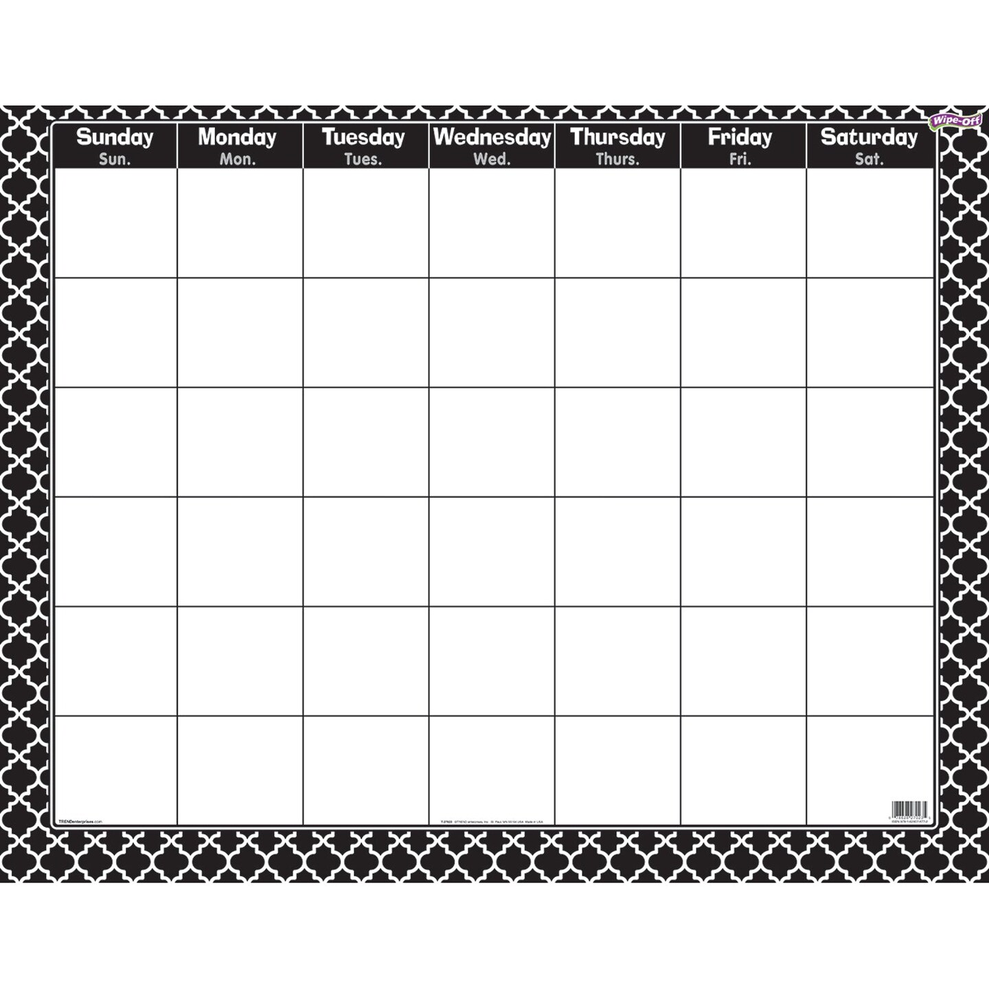 Moroccan Black Wipe-Off&#xAE; Calendar, Monthly