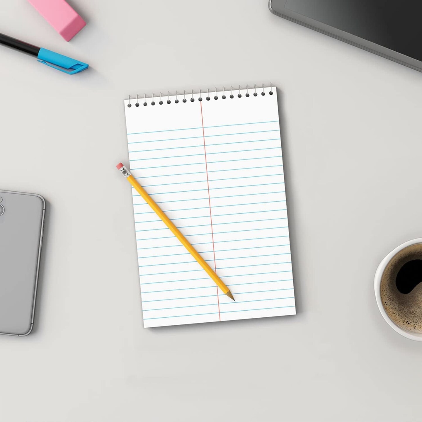 Steno Pads Notebooks, Top Bound Spiral Steno Book -Stenos Note Pads Gregg Ruled, White, 80 Sheets per Steno Notepad - 6 X 9 Inch - Great for Note-Taking and Making To-Do Lists - 6 Pack