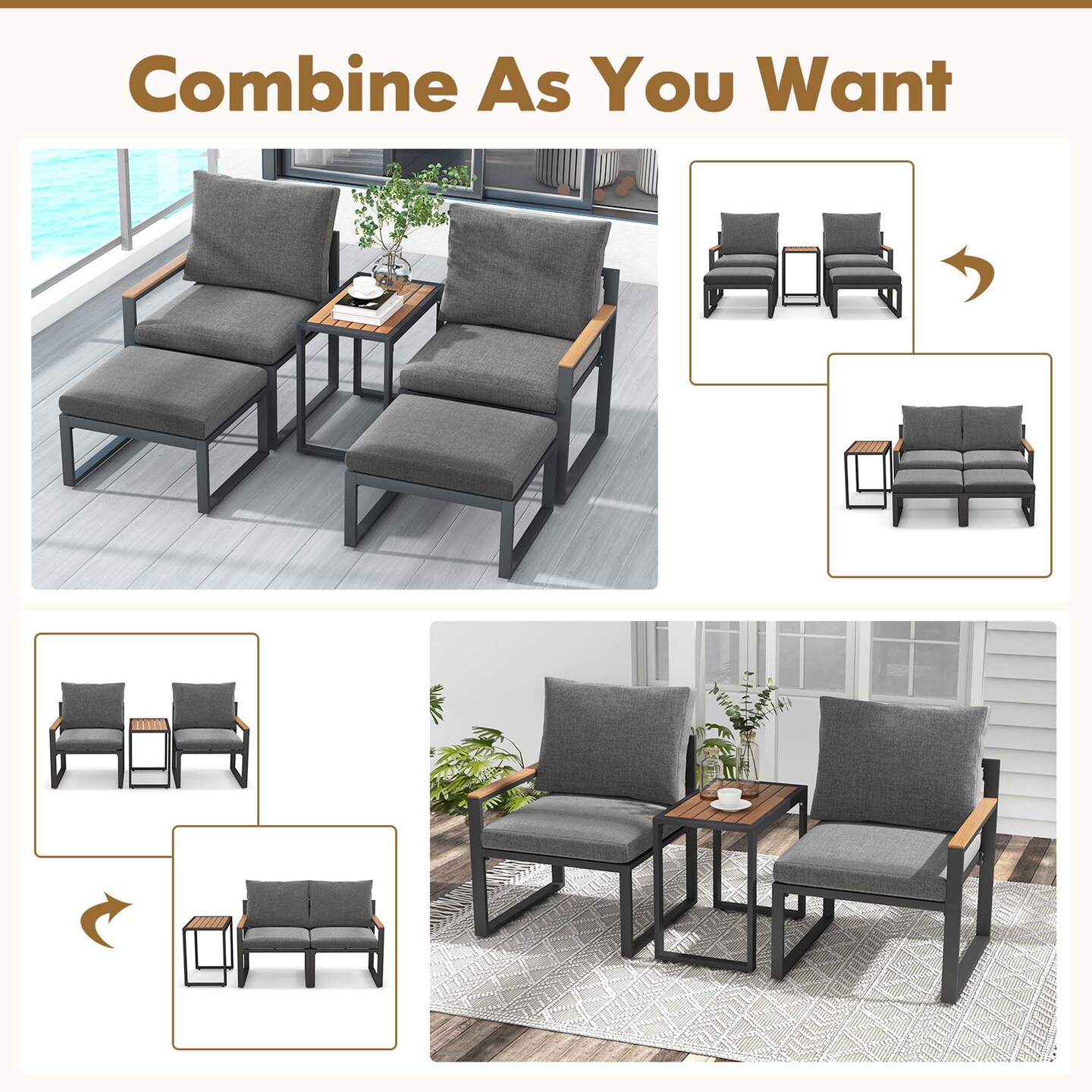 Costway 5 PCS Patio Furniture Set with Soft Cushions  Space Saving Design Aluminum Frame