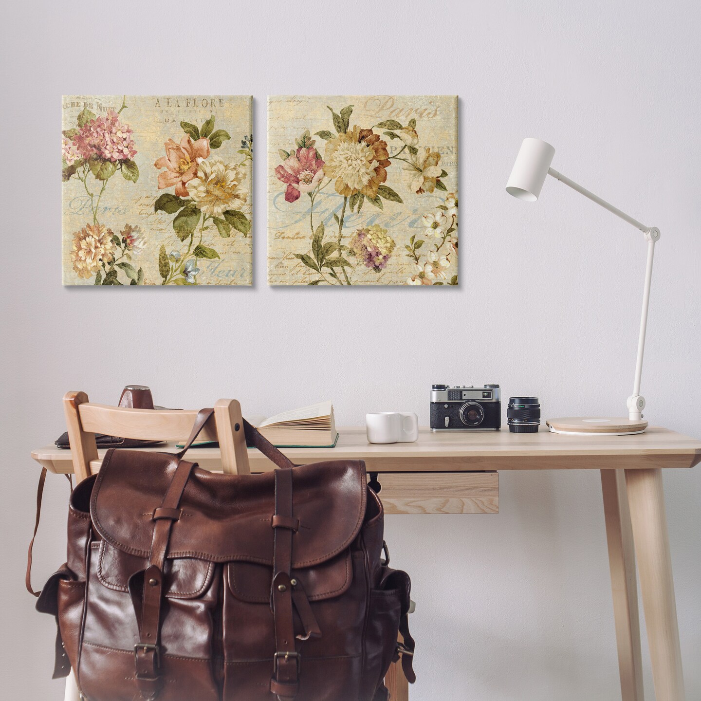 Stupell Industries Vintage French Floral with Script Canvas Wall Art