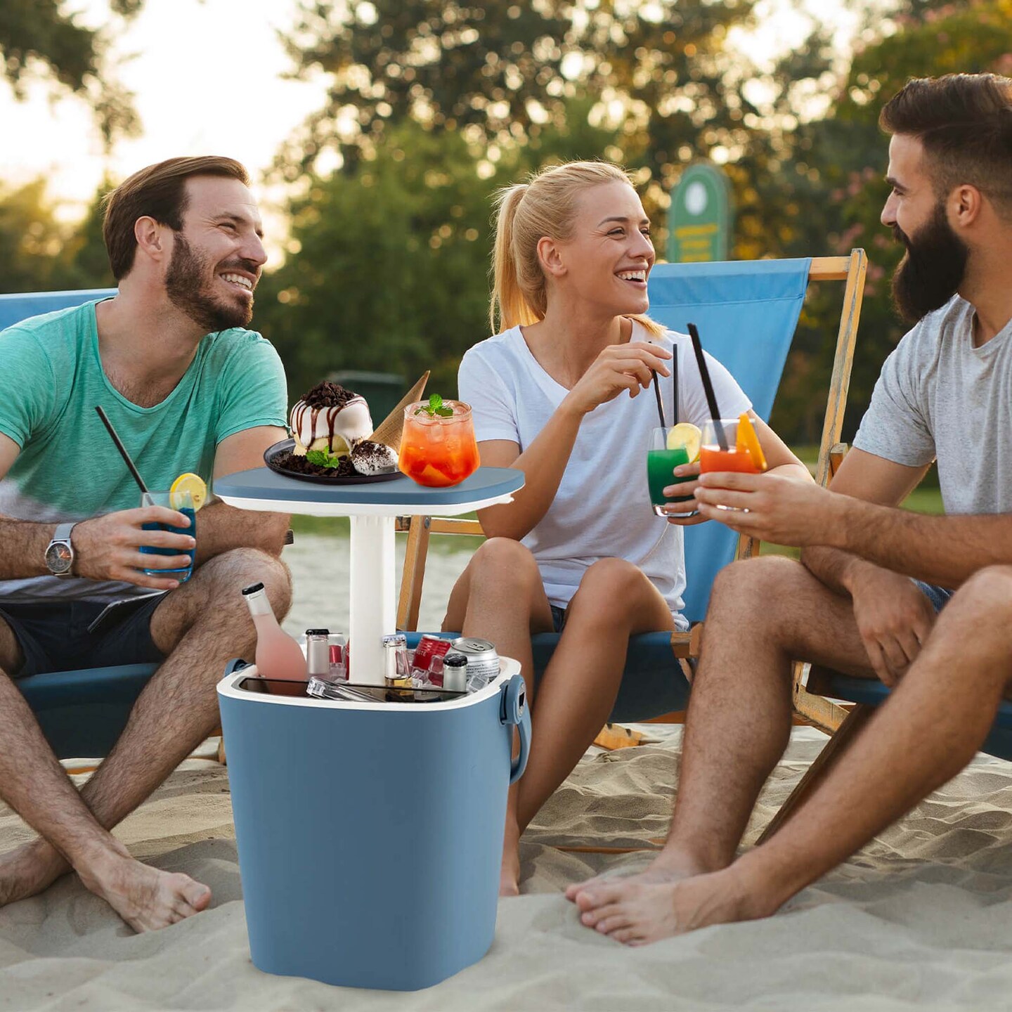Costway 4 Gallon Portable Cooler Bar Table with Handle Bottle Opener & Lift Top Lid Black/Blue