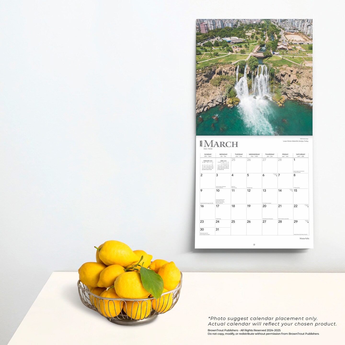 Waterfalls | 2025 12 x 24 Inch Monthly Square Wall Calendar | Plastic-Free | BrownTrout | Nature Rivers Lakes