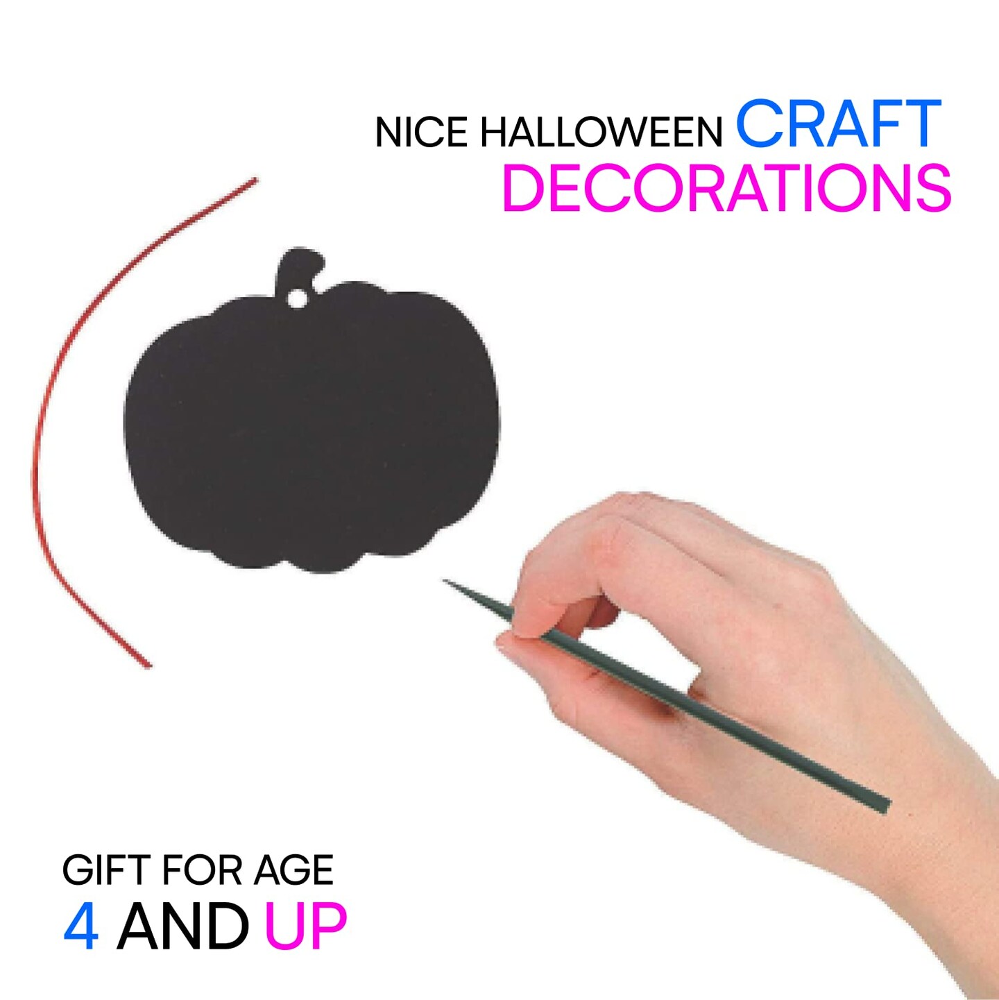Halloween Scratch Art Trick or Treak Paper Crafts Kit Bulk Pack of Halloween Pumpkins with Magic Rainbow Colors - 24 Pumpkin Ornaments, 24 Scratch Sticks, 24 Ribbons