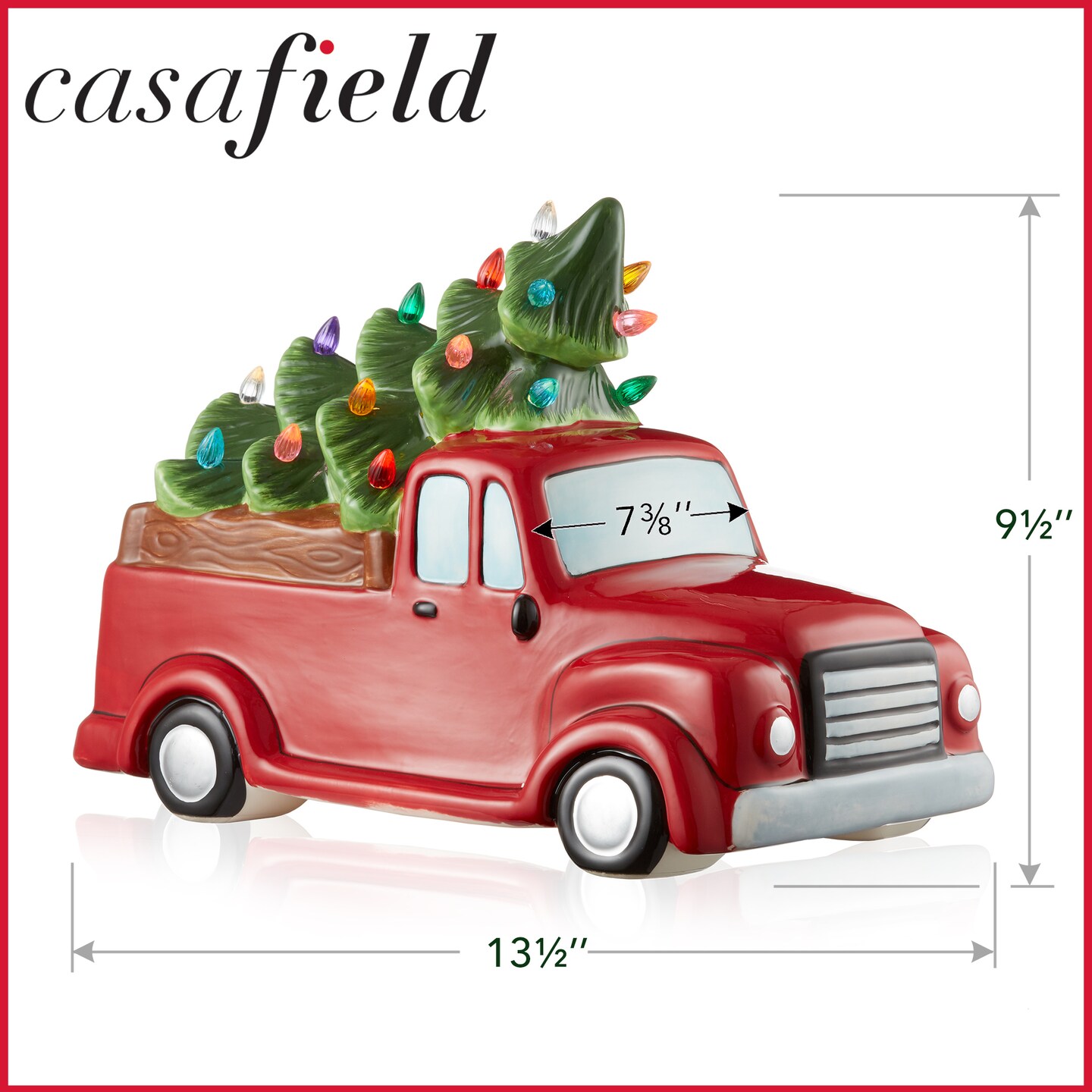 Casafield Hand Painted Ceramic Christmas Truck with Tree, Red Pre-Lit Truck with Green Tree and 20 Multi Color Lights