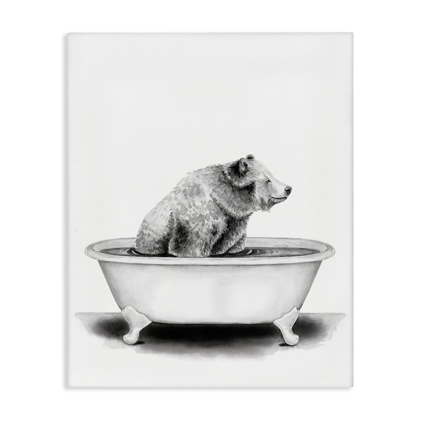 Stupell Industries Bear In Tub Rustic Bathroom Drawing Canvas Wall Art