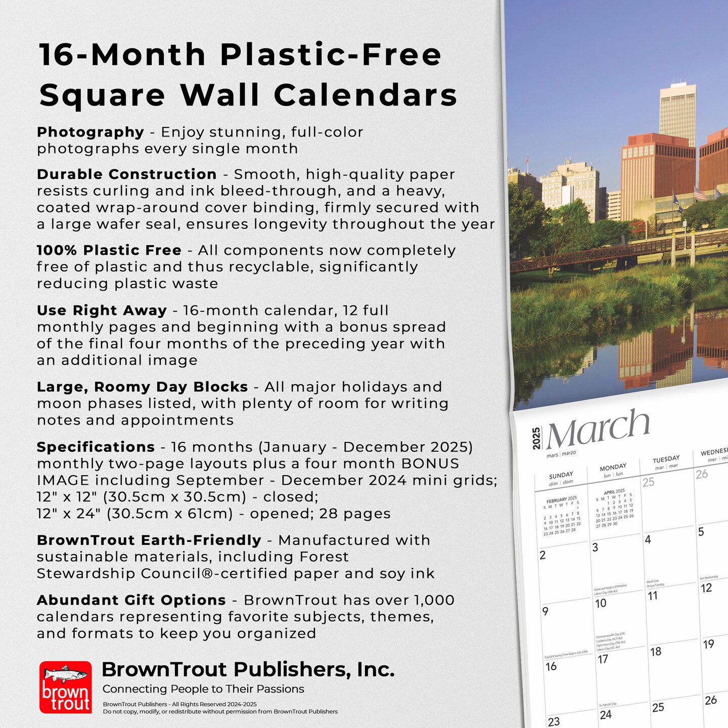 Cornhusker State | Nebraska Places | 2025 12 x 24 Inch Monthly Square Wall Calendar | Plastic-Free | BrownTrout | USA United States of America Midwest State Nature