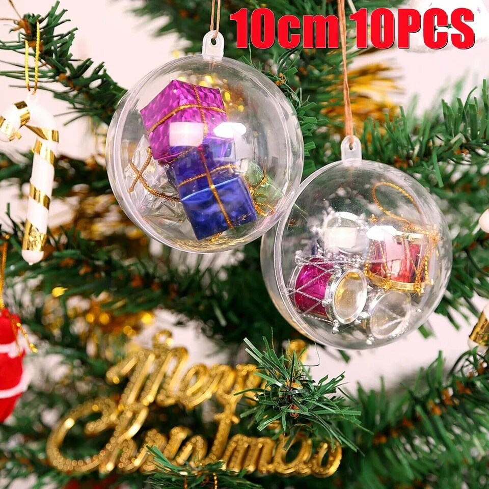 10x Clear Plastic Ball Baubles Sphere Fillable Christmas Ornament Craft Gift Box