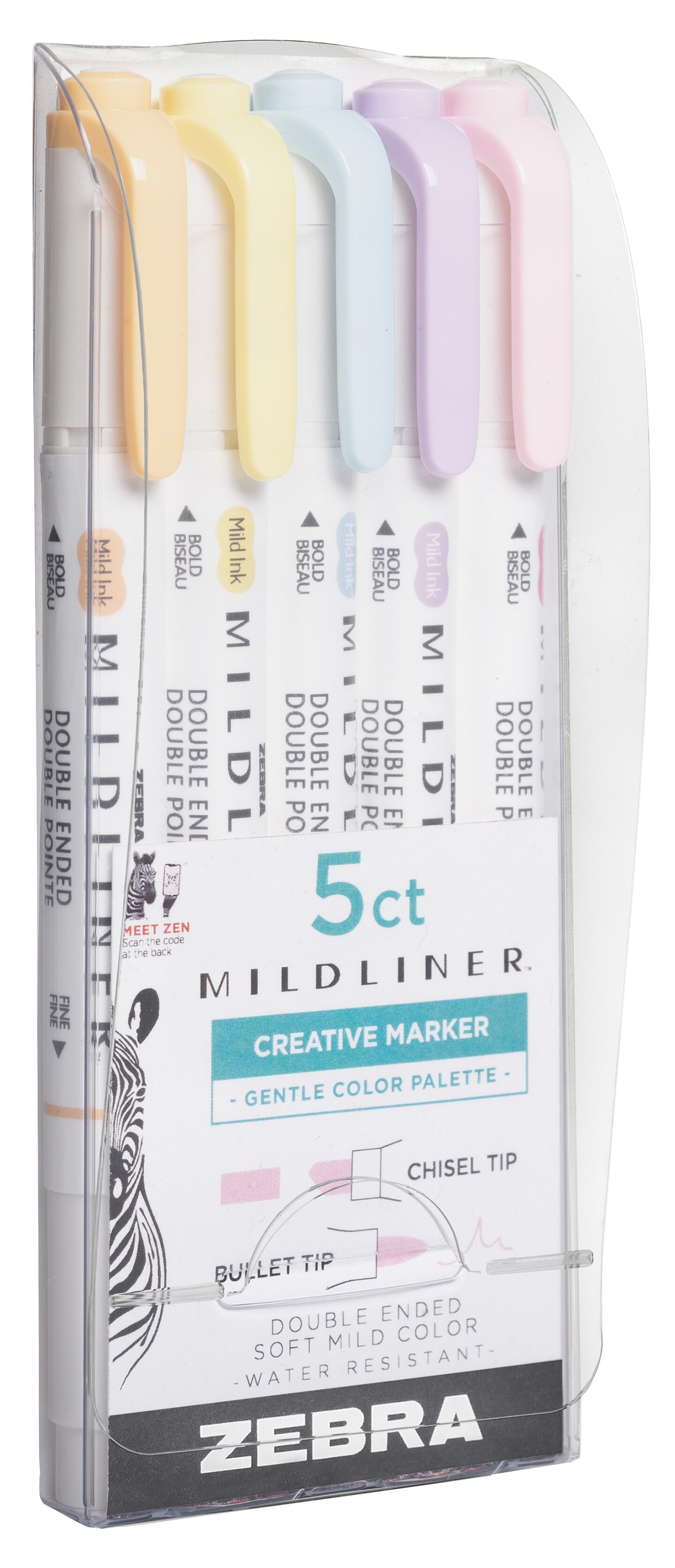Zebra Mildliner Double Ended Marker Bold & Fine Point 5/Pkg-Gentle