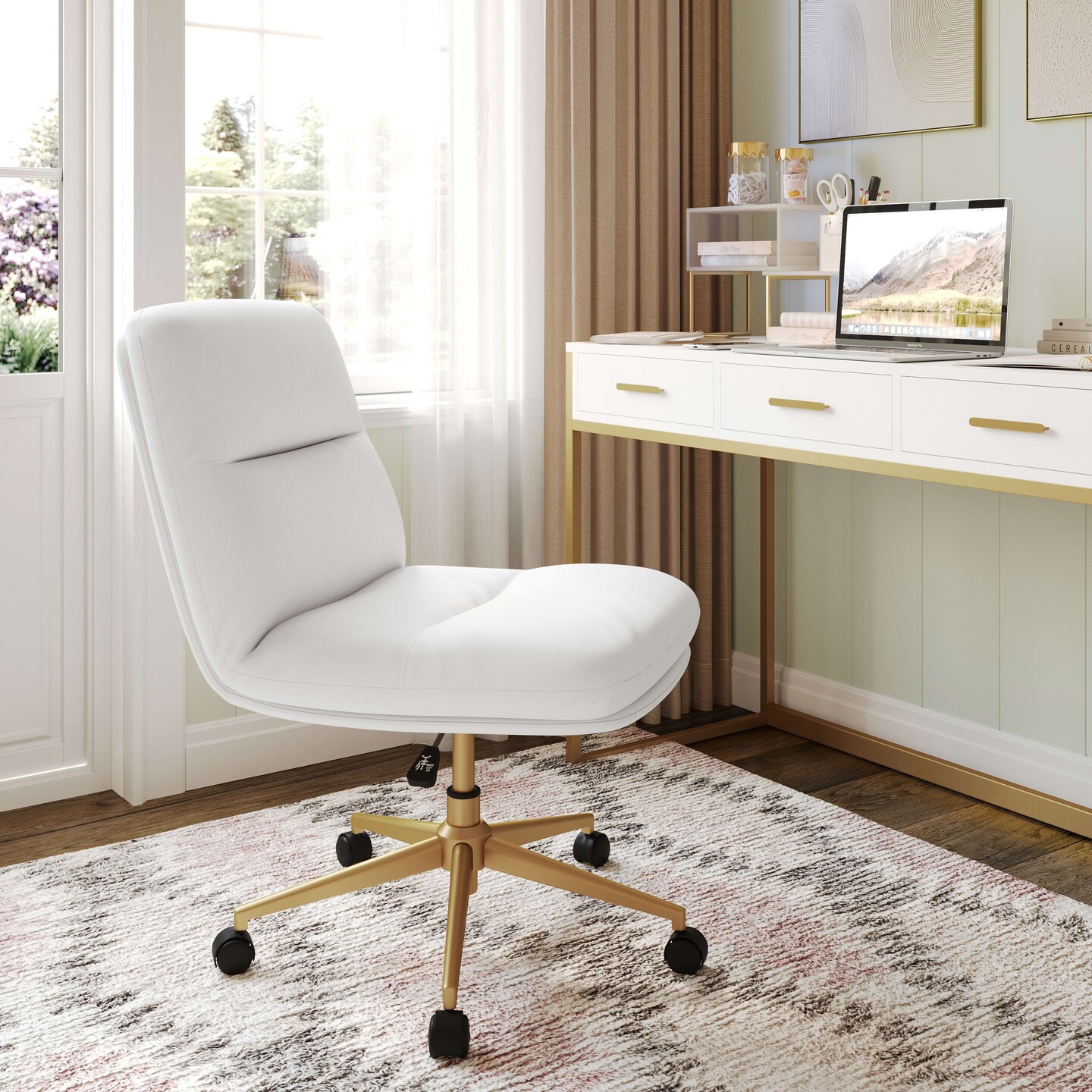 Merrick Lane Biel Mid-Back Height-Adjustable Armless Swivel Office Chair with Wheels - Padded Upholstered Back and Seat, Strong Frame