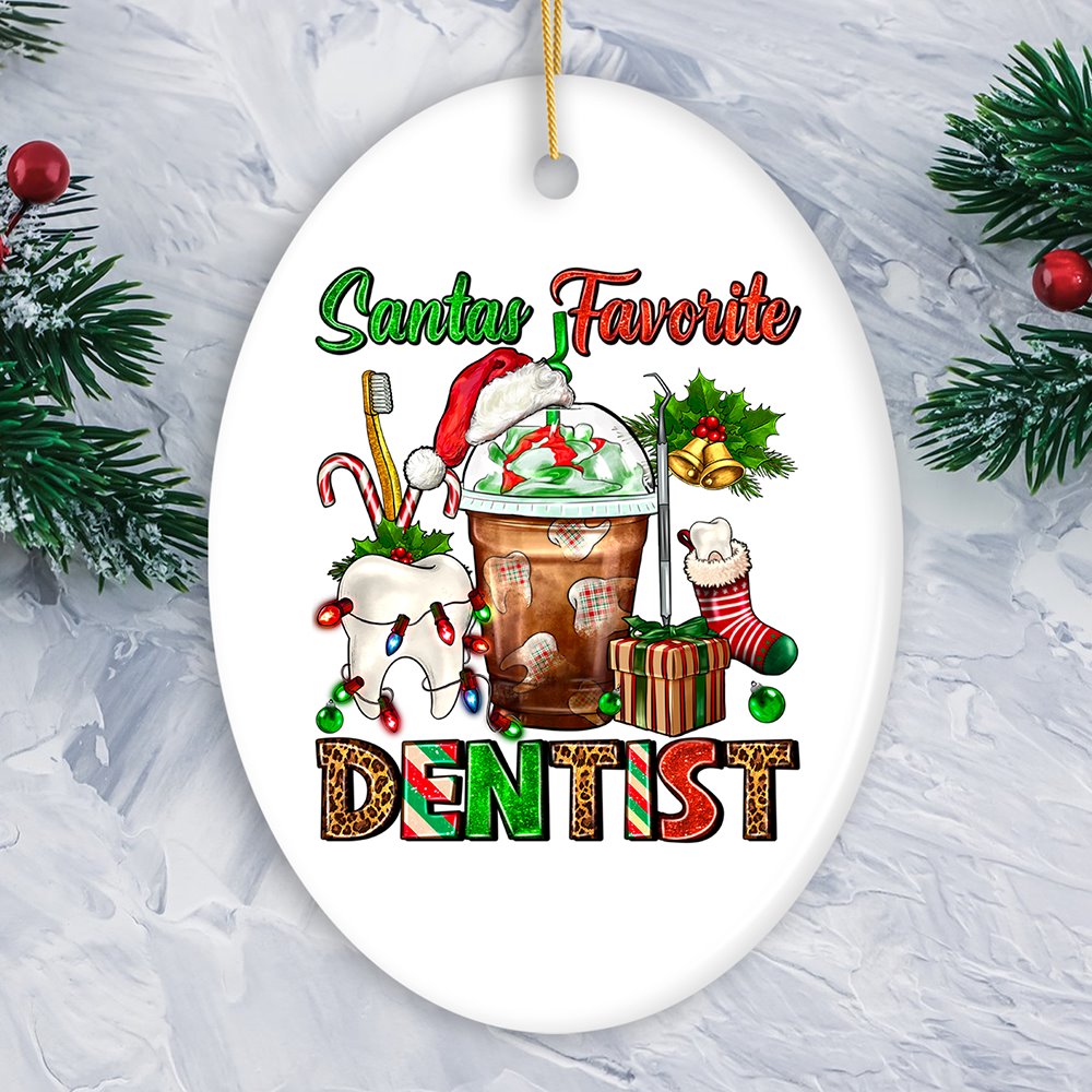 Festive Holiday Santa&#x2019;s Favorite Dentist Christmas Ornament, Dental Gift