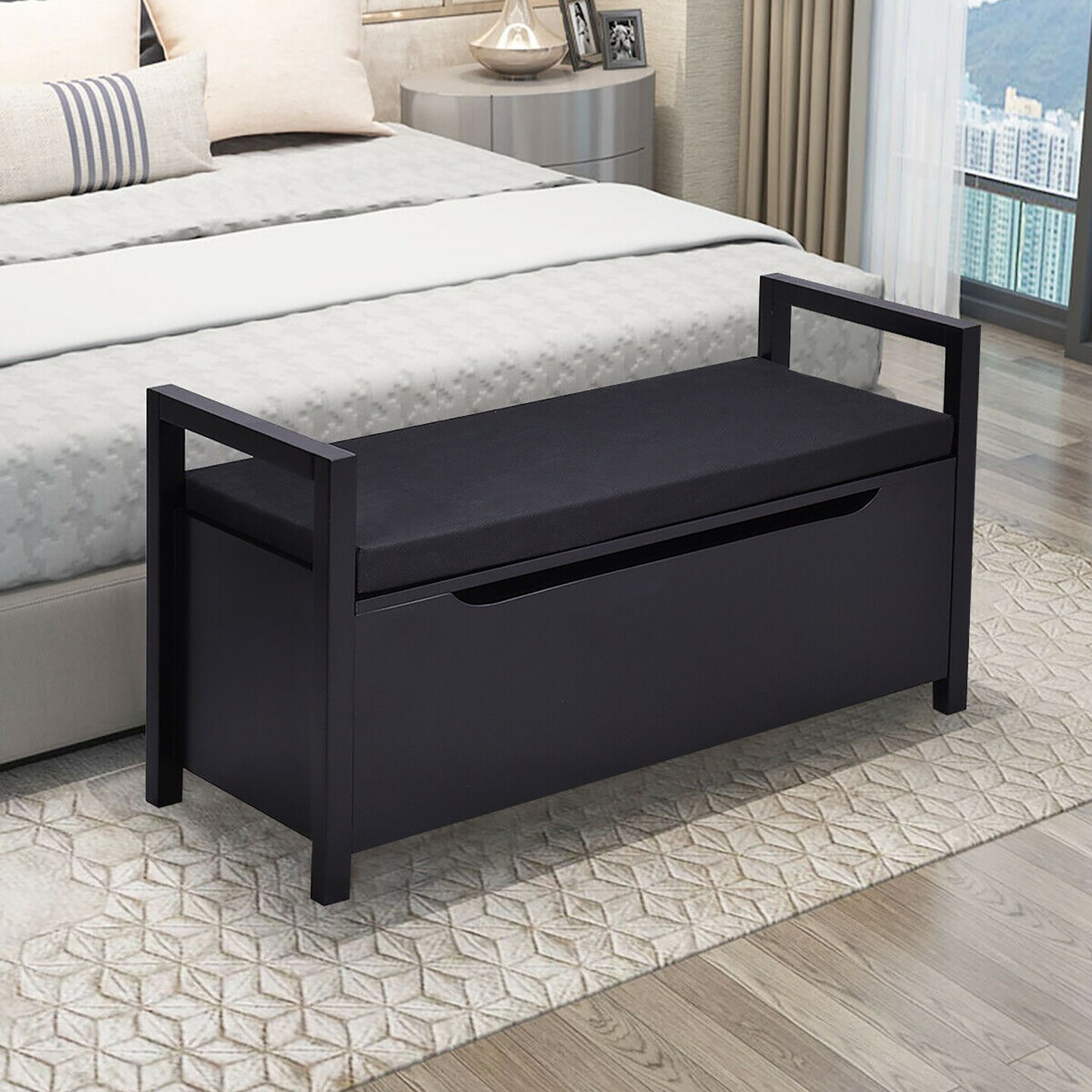 Costway Shoe Bench Storage Rack Cushion Seat Ottoman Bedroom Hallway Entryway Black/White