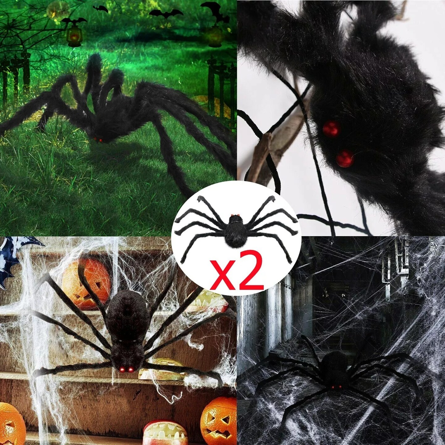 2PCS Halloween Fake Spider Decor 3FT Haunted House Prop Soft Spider Party DIY