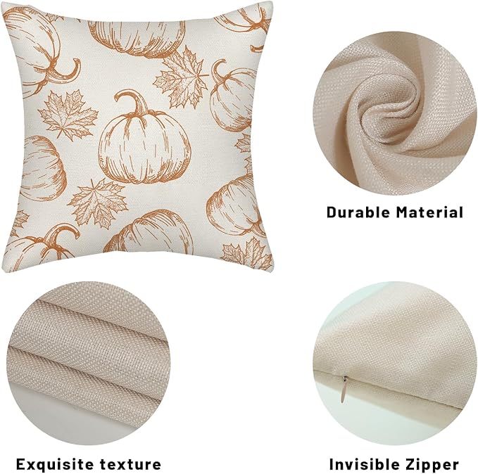 Fall Pillow Covers 18x18 Burnt Orange Pumpkin Decoration Throw Pillows Case for Couch Maple Leaves Autumn Harvest Indoor Outdoor Decorative Cushion Cases for Sofa Bed Decorations Set of Two
