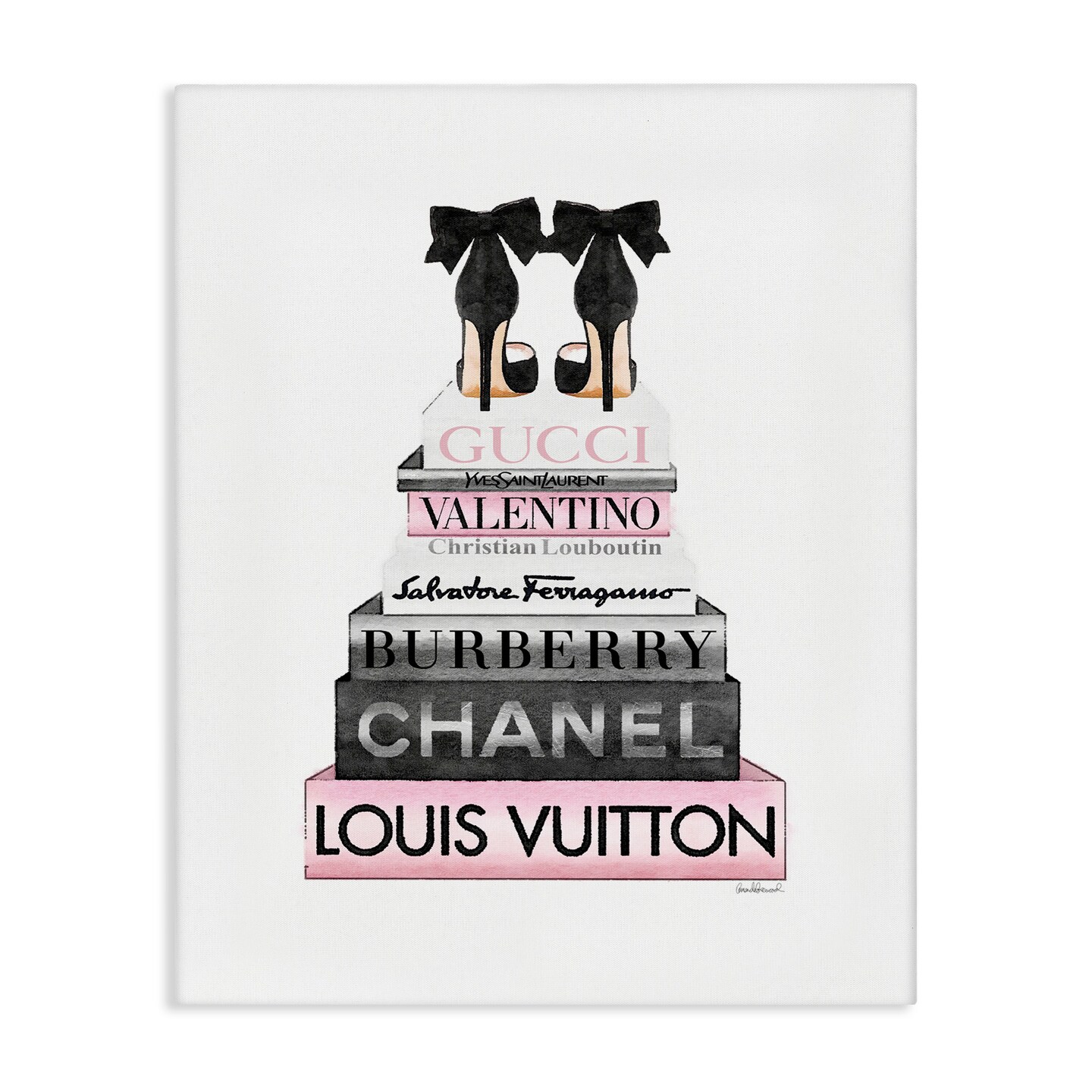 Stupell Industries Black Heels Pink Bookstack Canvas Wall Art