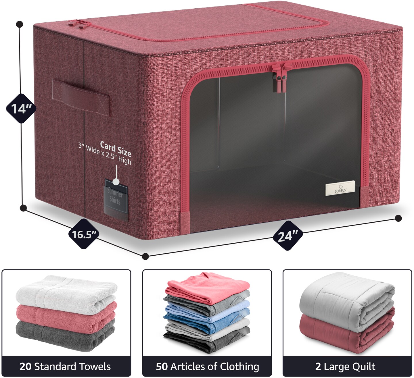 Sorbus 4 Pack Jumbo Storage Bins, Stackable & Foldable Clothes Organizer Bags with Metal Frame, Window, & Handles