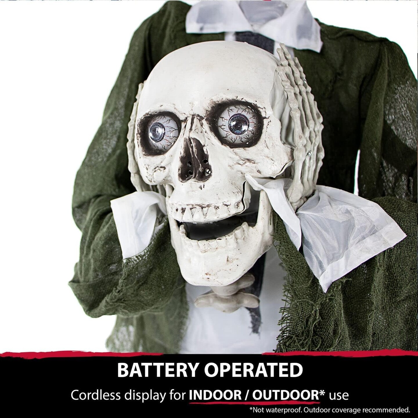 Life-Size Animatronic Scary Talking Headless Skeleton with Touch Activated Lights and Sound, Battery-Operated Indoor or Covered Outdoor Halloween Decoration