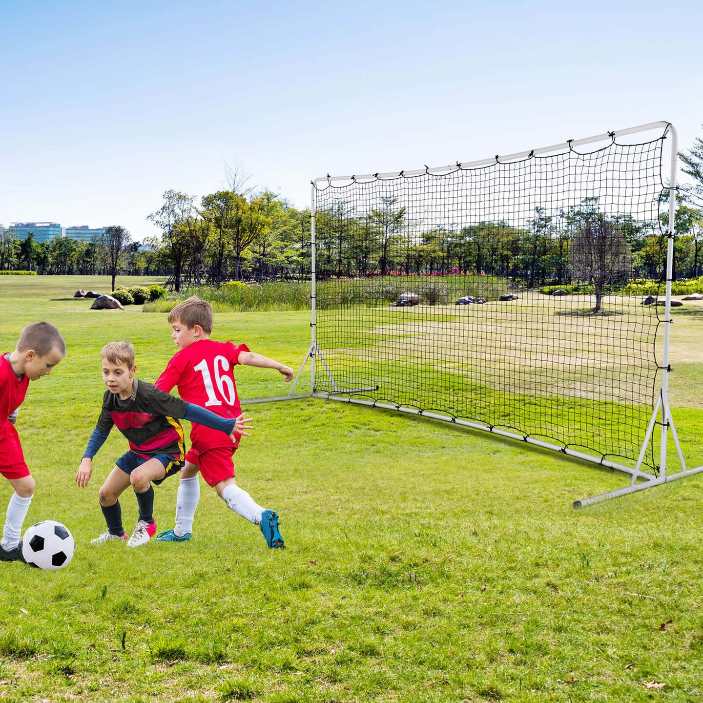 Costway Soccer Rebounder Net 12 x 6 FT Portable Football Training Equipment with Net White/Black