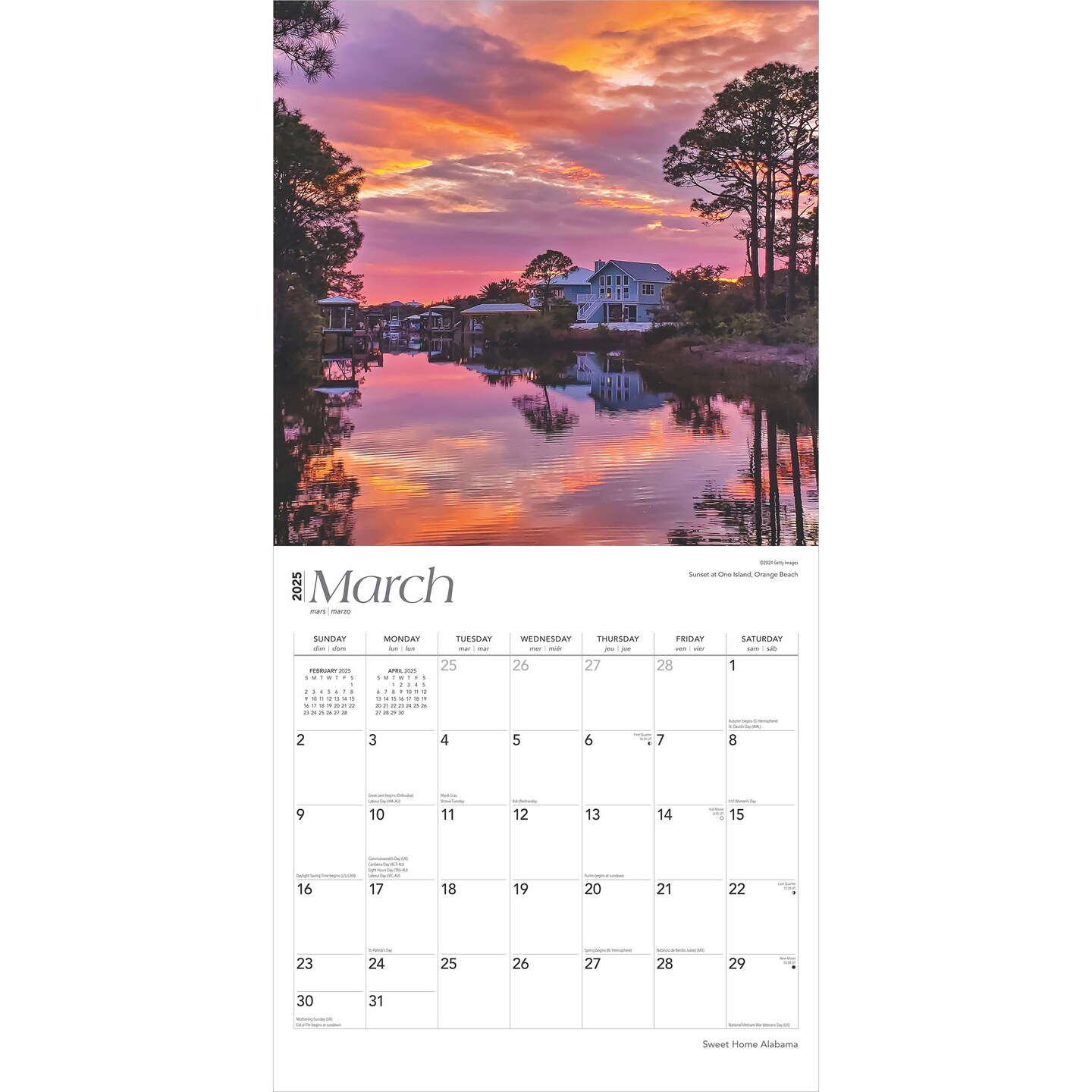 Sweet Home Alabama | Alabama Places | 2025 12 x 24 Inch Monthly Square Wall Calendar | Plastic-Free | BrownTrout | USA United States of America Southeast State Nature