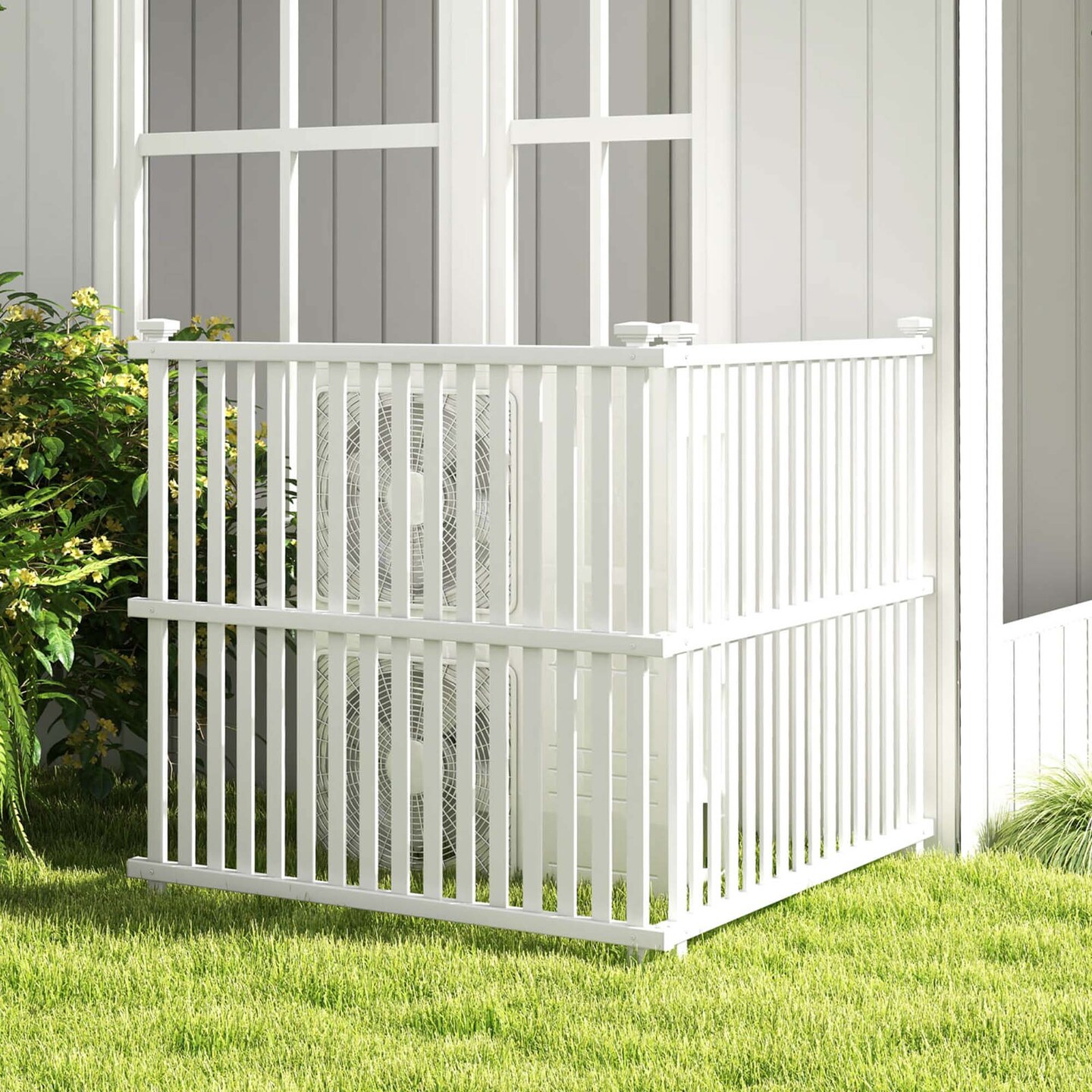 Costway 2/4 Air Conditioner Fence Panels with Metal Ground Stakes No Dig Trash Can Enclosure