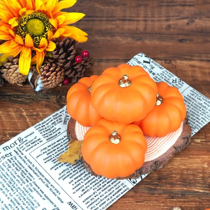 Artificial Pumpkins Bulk 12Pcs Assorted Sizes Harvest Lifelike Pumpkin Fake Foam Pumpkin for Fall Autumn Halloween Home Party Thanksgiving Party Holid