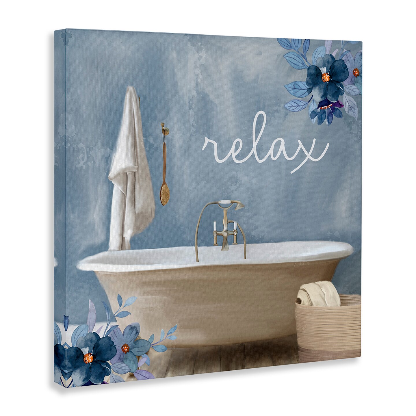 Stupell Industries Blue Floral Relax Bathroom Scene Canvas Wall Art