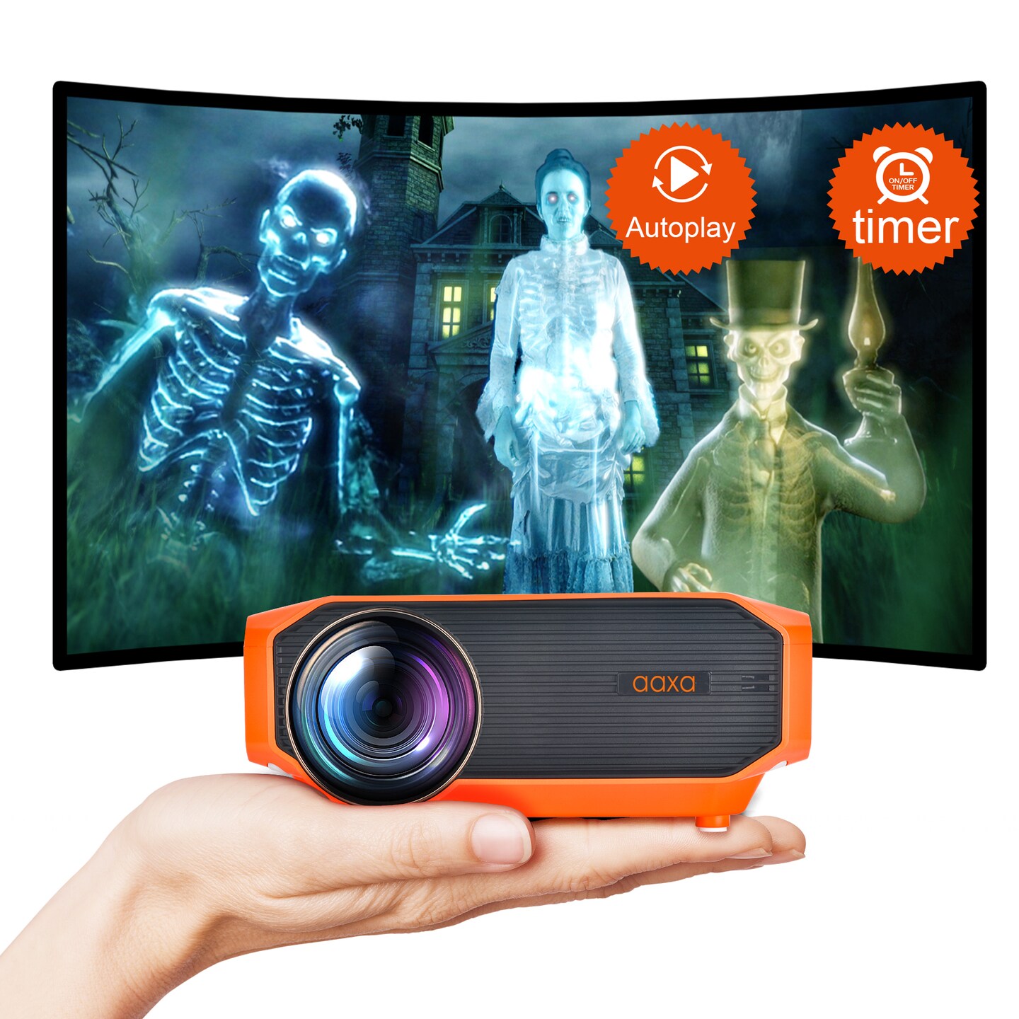 AAXA HP4 Halloween Projector for Haunted Windows, Auto-Start, Holographic Projections, Wireless Mirroring, HD 1080p LED Portable Projector with 8 Pre-Loaded Hologram Movies, Built-in Speaker