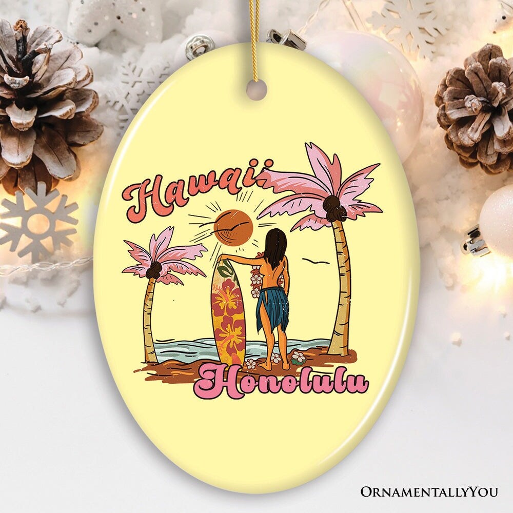 Unique Hawaii Cartoon Art Christmas Ornament, Holiday Gift for Surfers Michaels