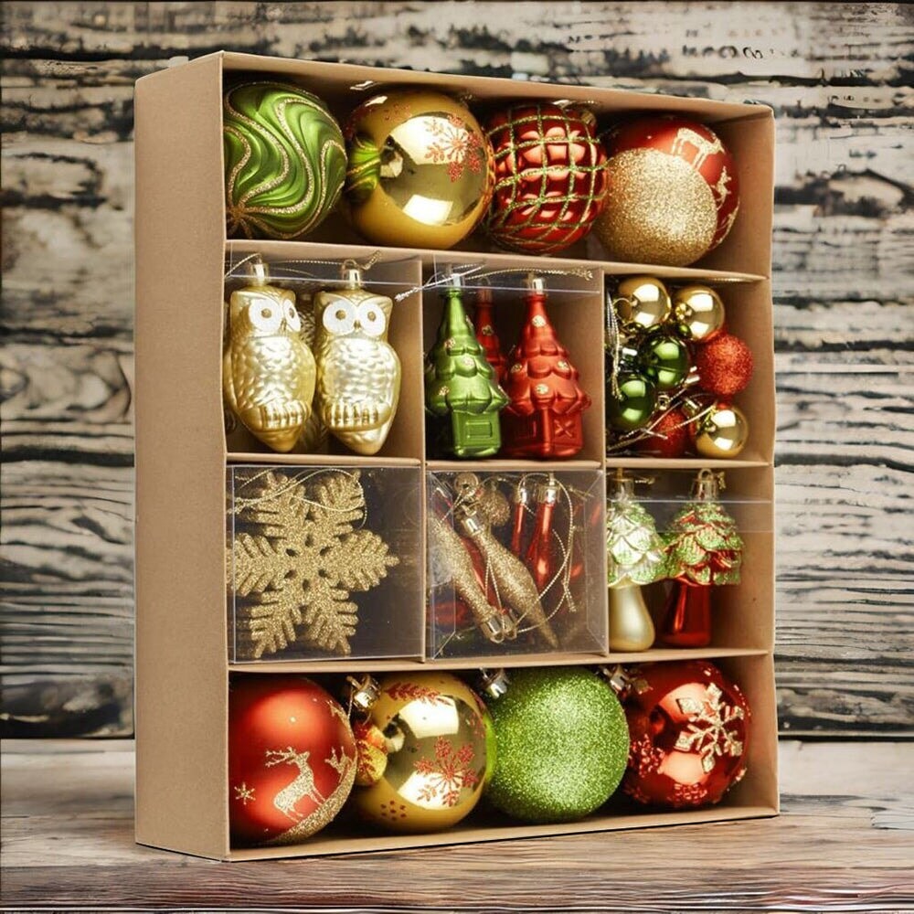 Super Large Enchanted Christmas Forest Ornament Bundle, Set of 80 Glittered Baubles, Snowflakes, Colored Icicles and Trees