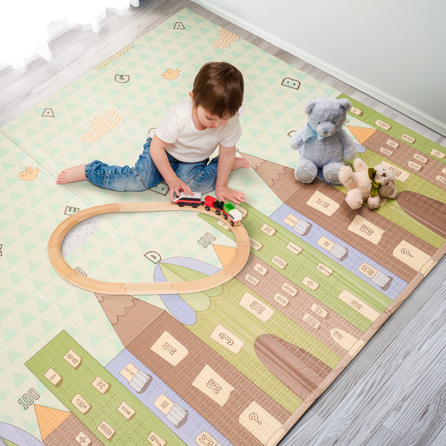 Sorbus Foldable Baby Play Mat, Kids Foam Mats for Floor with Travel Bag - Waterproof Foldable Play Mat (Forest Friends)
