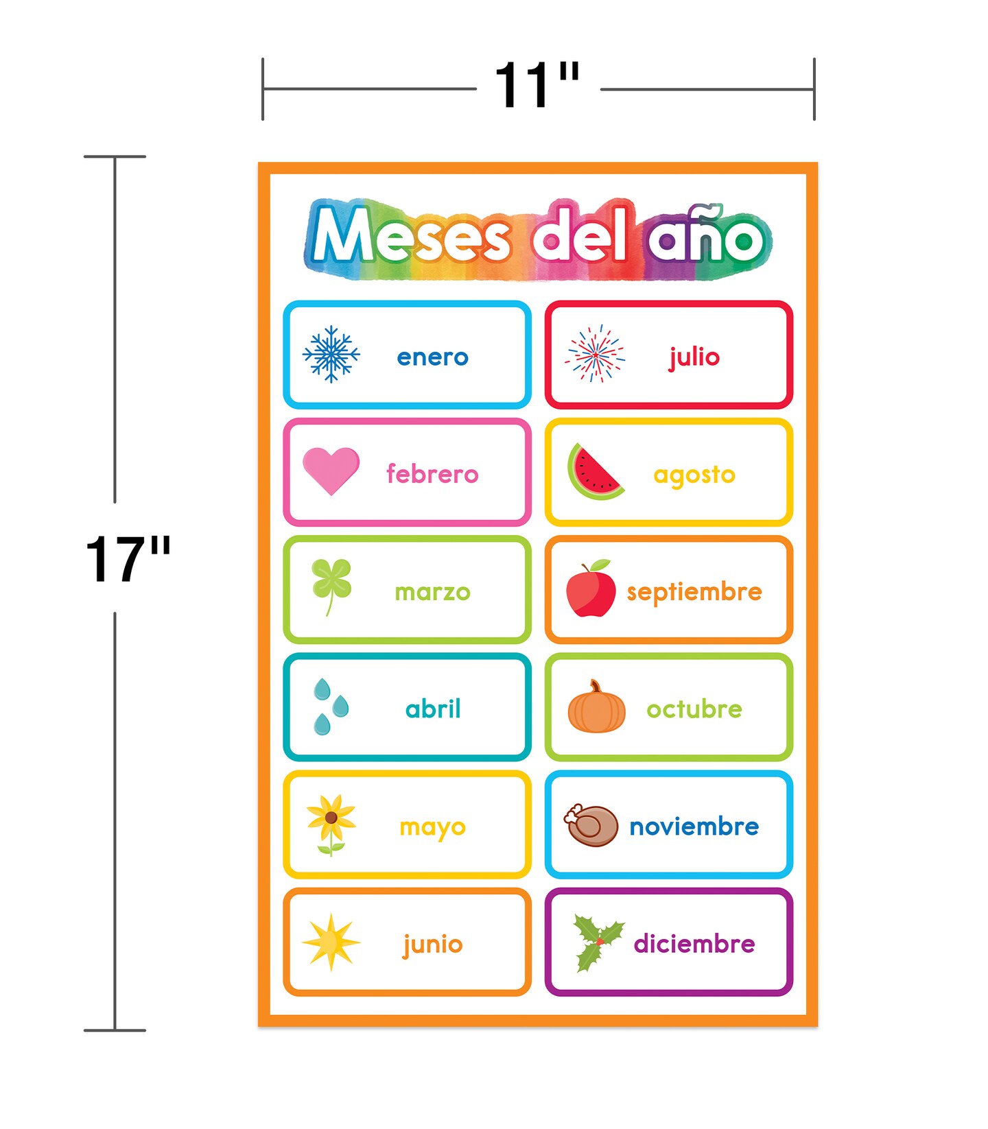 Carson Dellosa 16-Piece Spanish Early Learning Posters, 8.5&#x22; x 11&#x22; Colors, Numbers, Alphabet, Shapes, Sight Words Wall Art, ESL Preschool and Kindergarten Classroom Decor and Teacher Supplies
