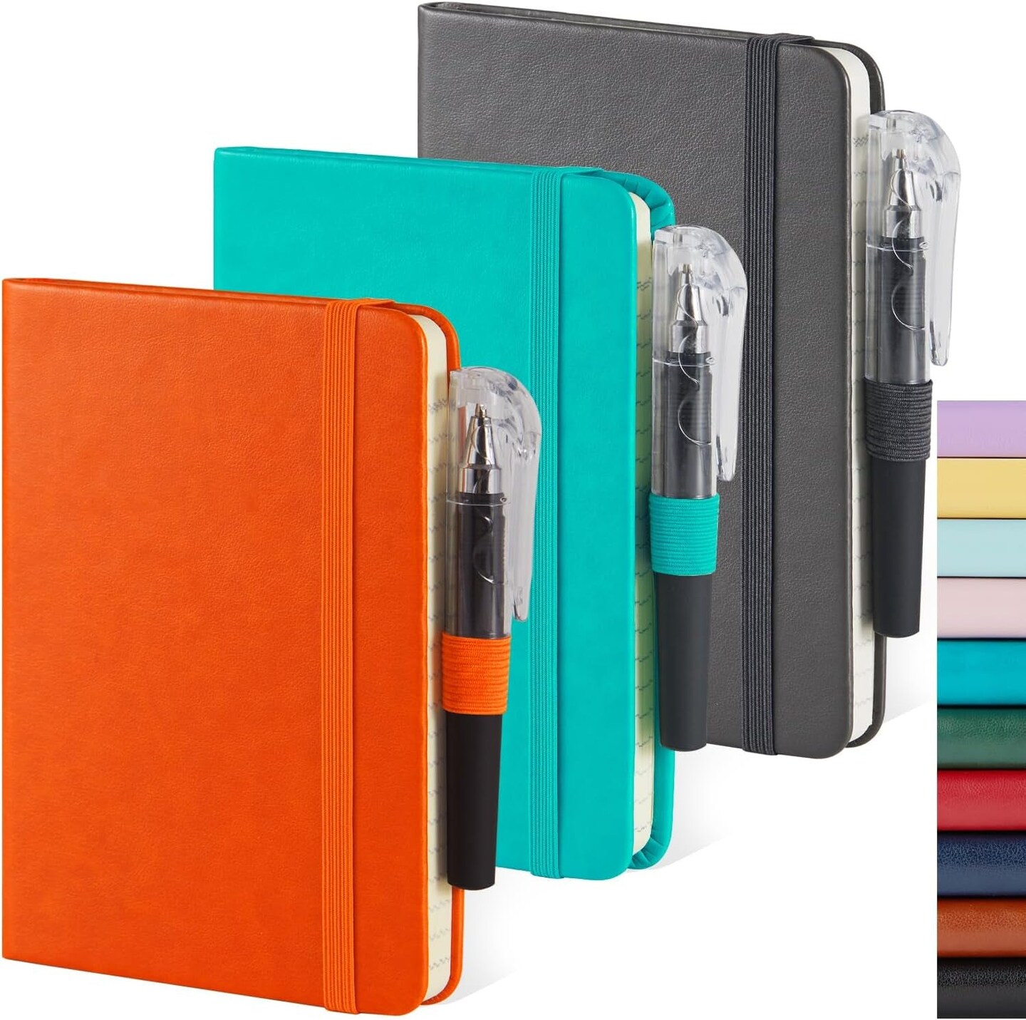 3 Pack Pocket Notebook Notepad with Pen, Mini Small Journal Notebook 3.7&#x22; X 5.7&#x22; for Women Writing, 408 Pages, Grey Orange Emerald