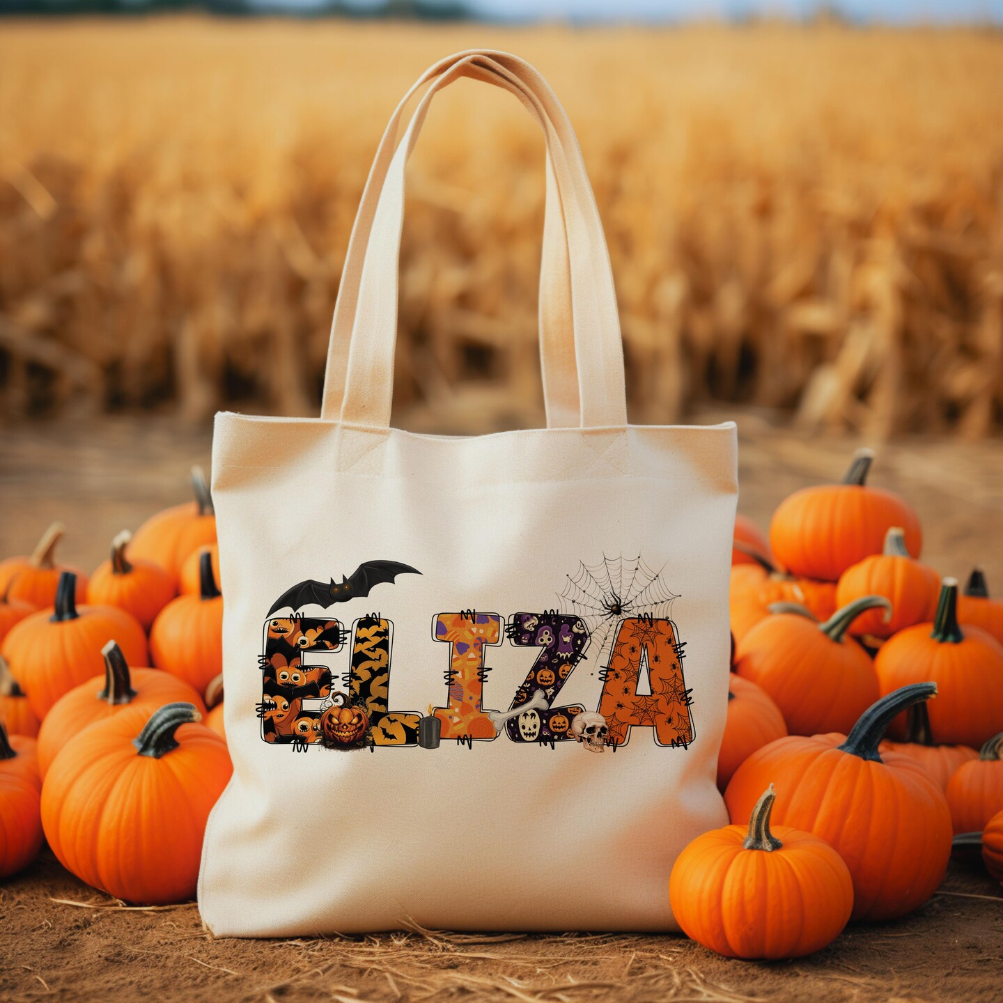 Personalized Halloween Tote Bag - Reusable 15" X 15.75" Canvas Trick Or Treat Bag For Kids & Adults