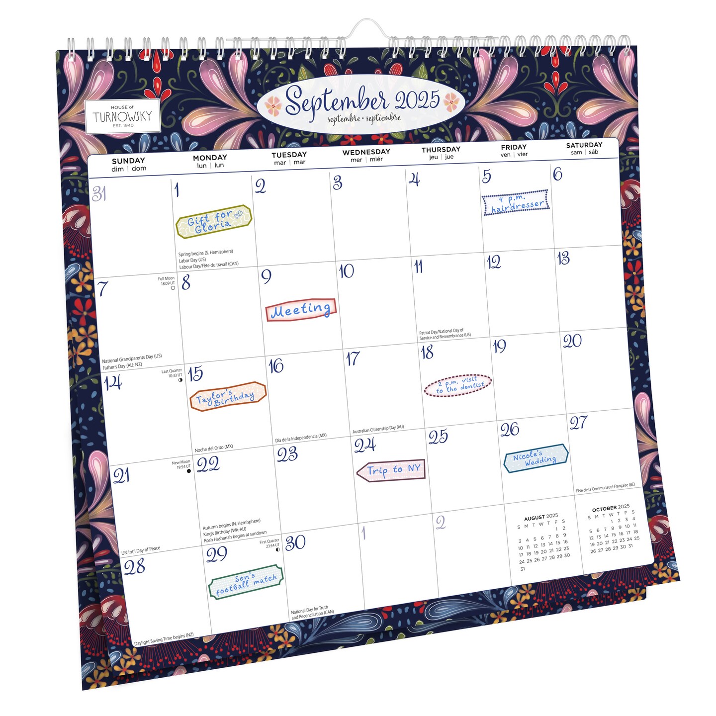House of Turnowsky OFFICIAL | 2025 12 x 12 Inch Monthly Square Wire-O Calendar | Sticker Sheet | BrownTrout | Stationery Elegant Exclusive
